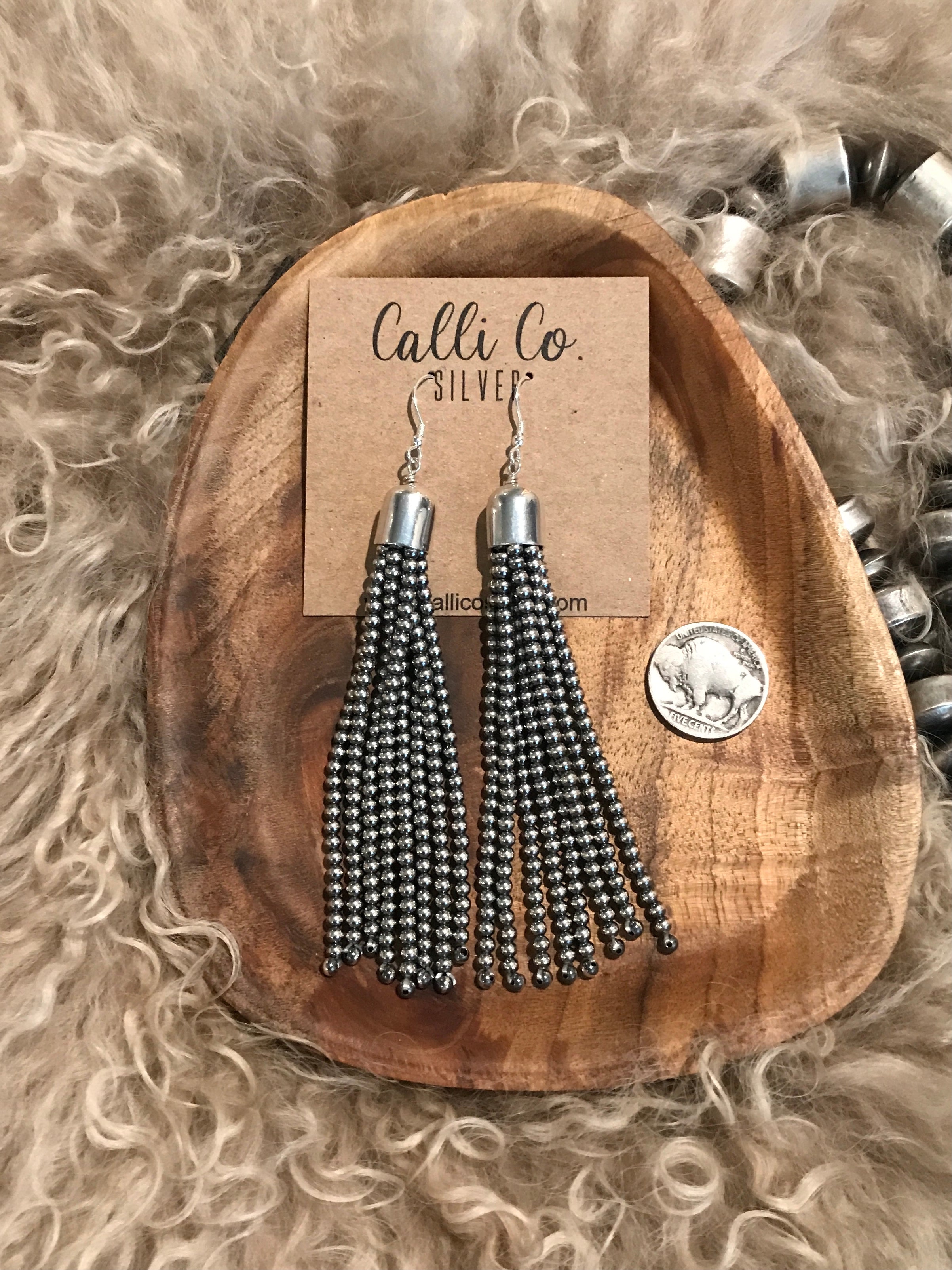 The Abrams Tassel Earrings-Earrings-Calli Co., Turquoise and Silver Jewelry, Native American Handmade, Zuni Tribe, Navajo Tribe, Brock Texas
