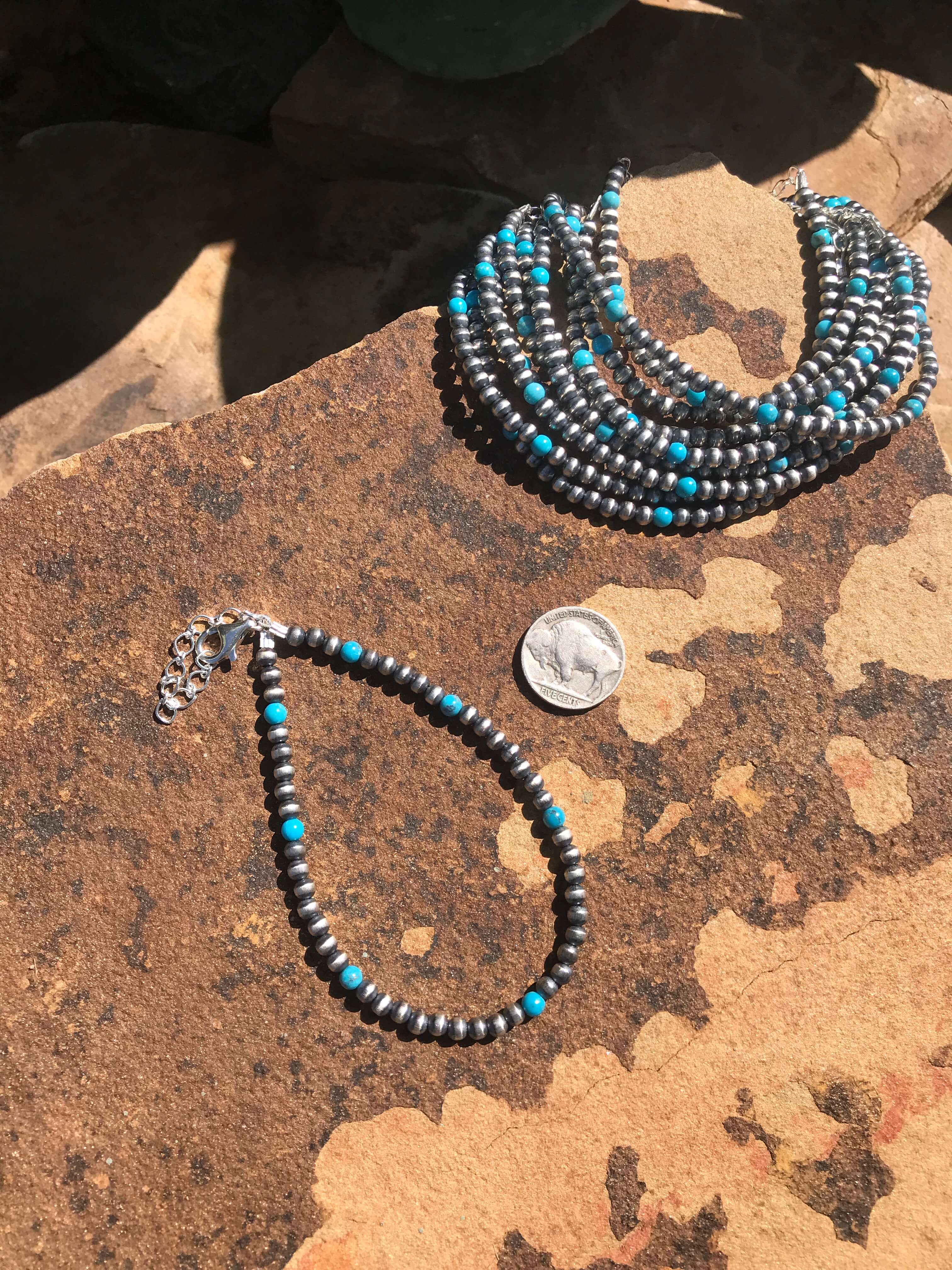 The Nash Ankle Bracelet in Blue-Bracelets & Cuffs-Calli Co., Turquoise and Silver Jewelry, Native American Handmade, Zuni Tribe, Navajo Tribe, Brock Texas