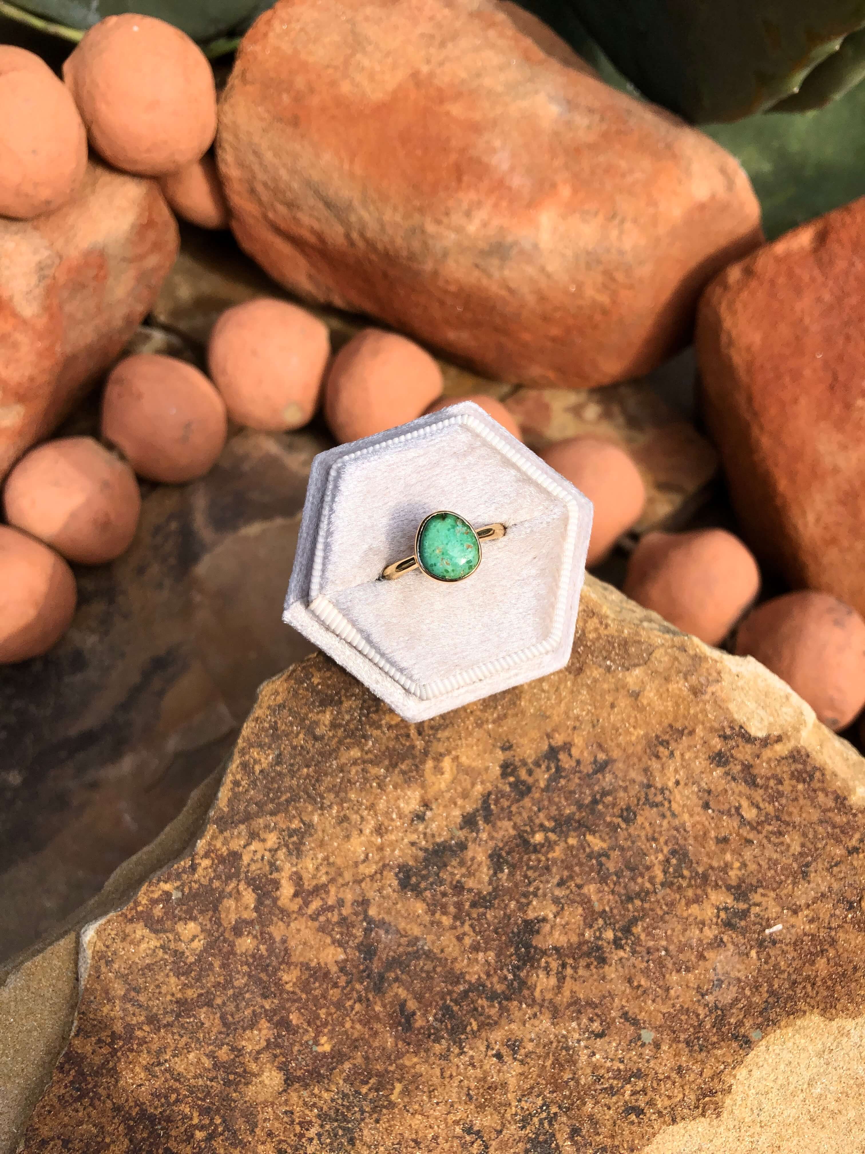 The London 14k and Turquoise Ring 16, Sz 7-Rings-Calli Co., Turquoise and Silver Jewelry, Native American Handmade, Zuni Tribe, Navajo Tribe, Brock Texas