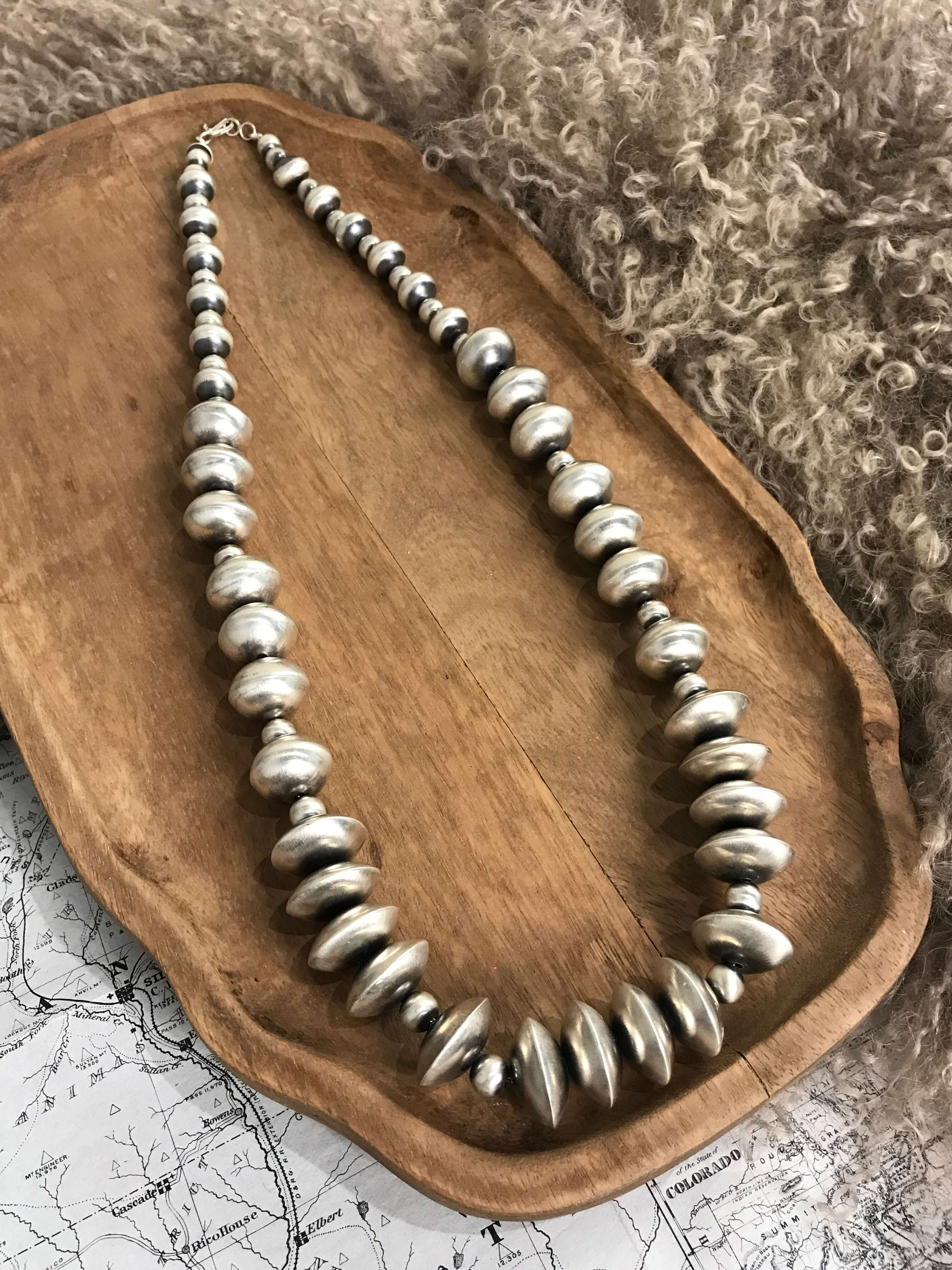 The Ames Necklace, 28"-Necklaces-Calli Co., Turquoise and Silver Jewelry, Native American Handmade, Zuni Tribe, Navajo Tribe, Brock Texas