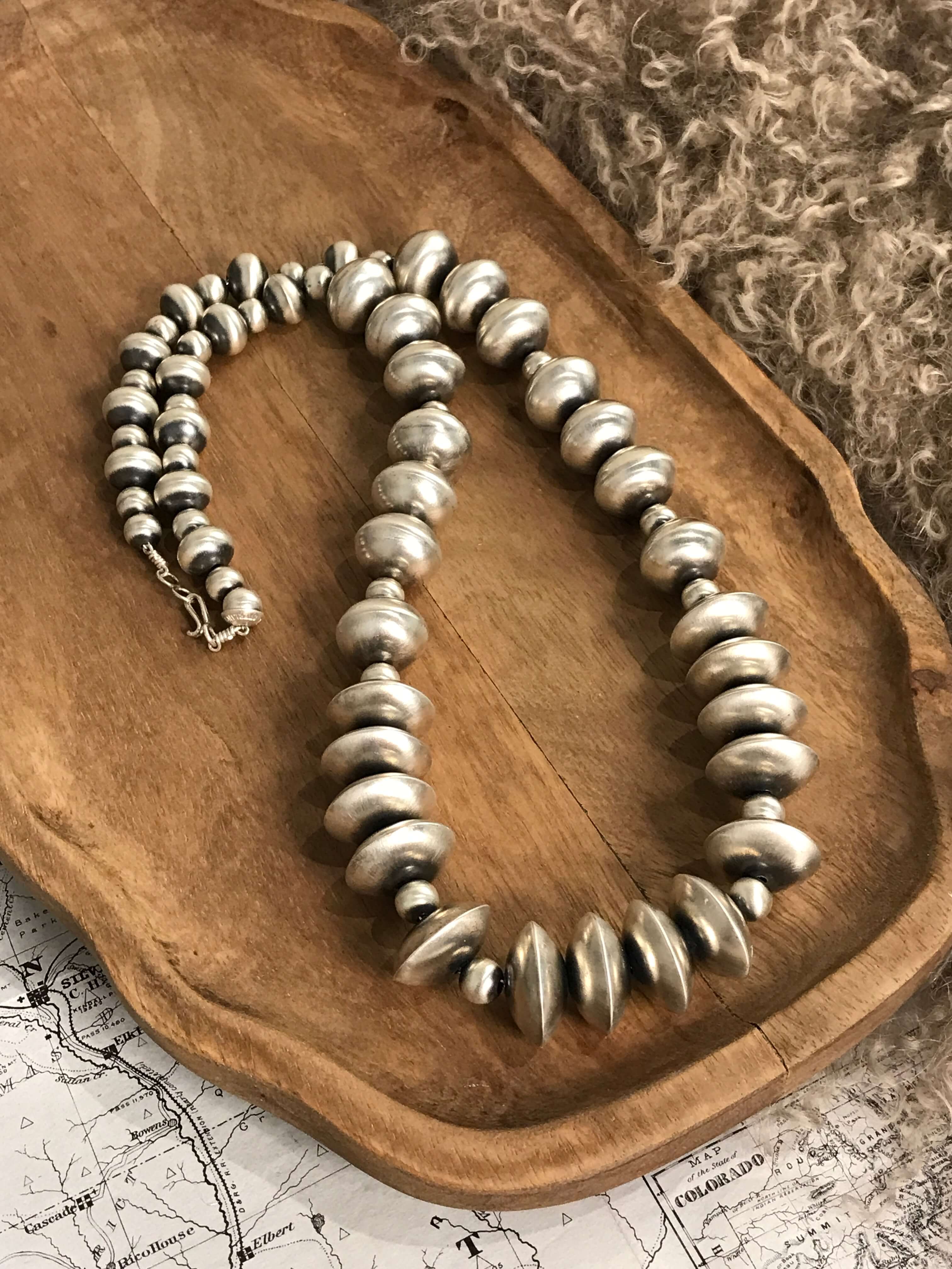 The Ames Necklace, 28"-Necklaces-Calli Co., Turquoise and Silver Jewelry, Native American Handmade, Zuni Tribe, Navajo Tribe, Brock Texas