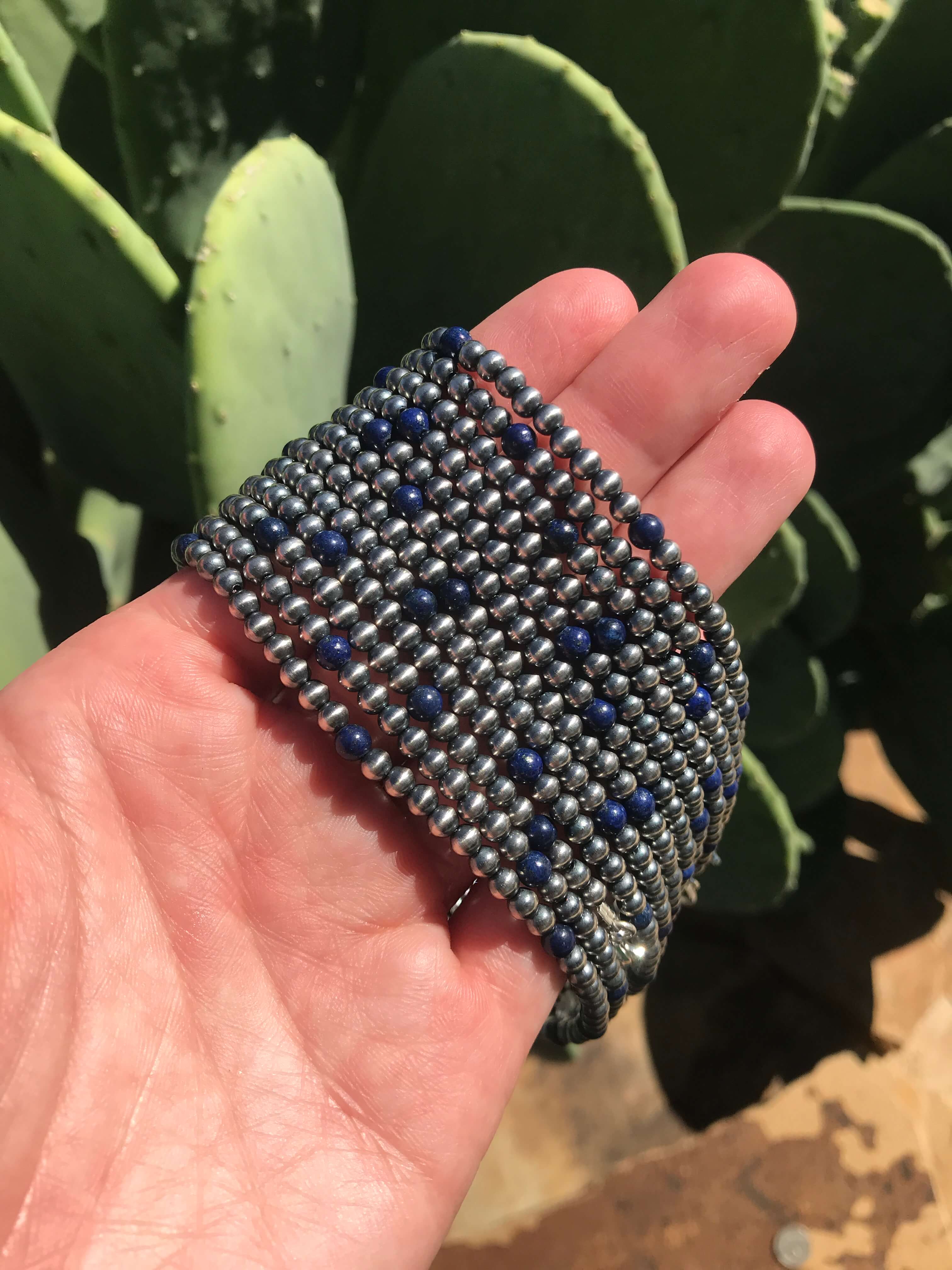The Nash Ankle Bracelet in Lapis-Bracelets & Cuffs-Calli Co., Turquoise and Silver Jewelry, Native American Handmade, Zuni Tribe, Navajo Tribe, Brock Texas