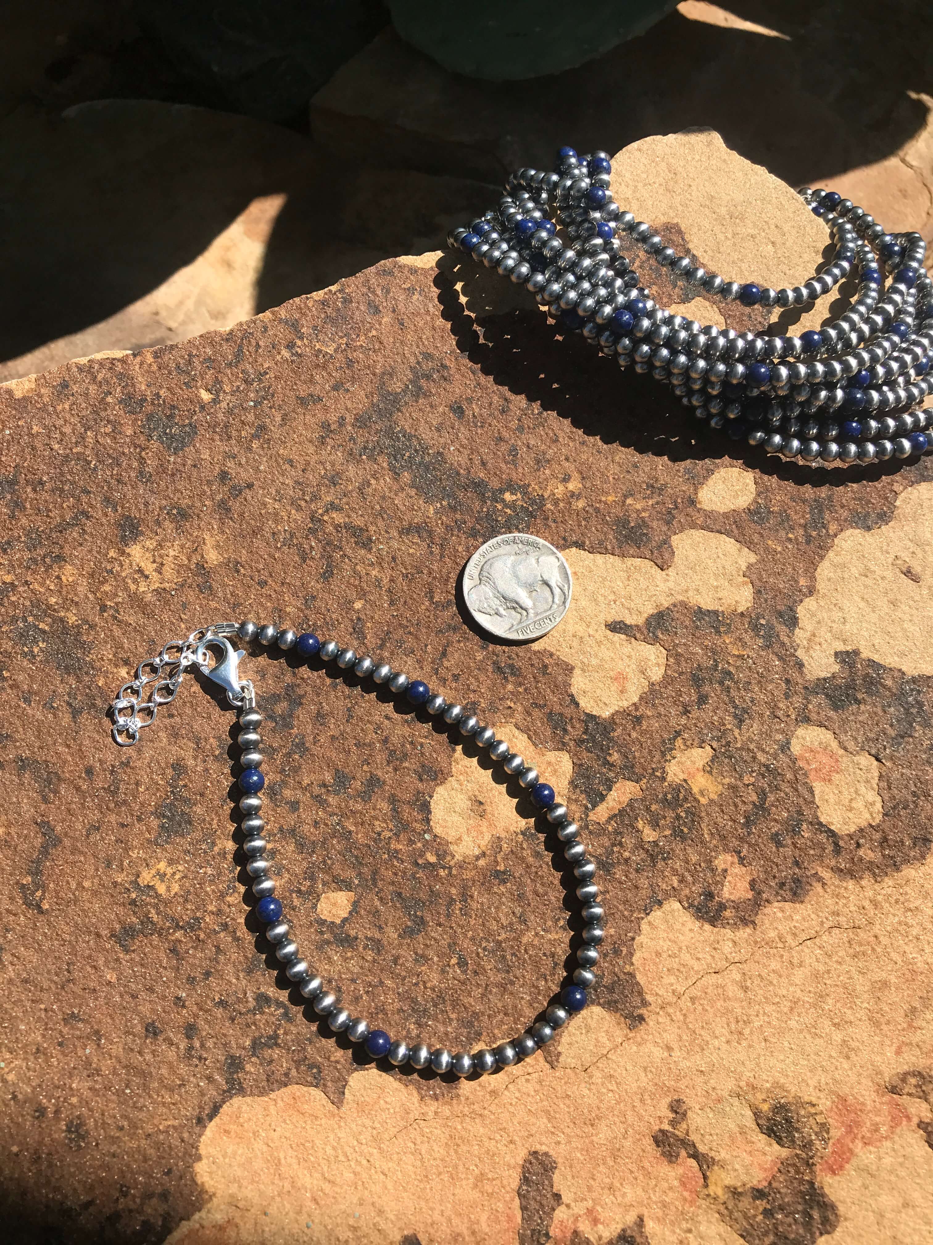 The Nash Ankle Bracelet in Lapis-Bracelets & Cuffs-Calli Co., Turquoise and Silver Jewelry, Native American Handmade, Zuni Tribe, Navajo Tribe, Brock Texas
