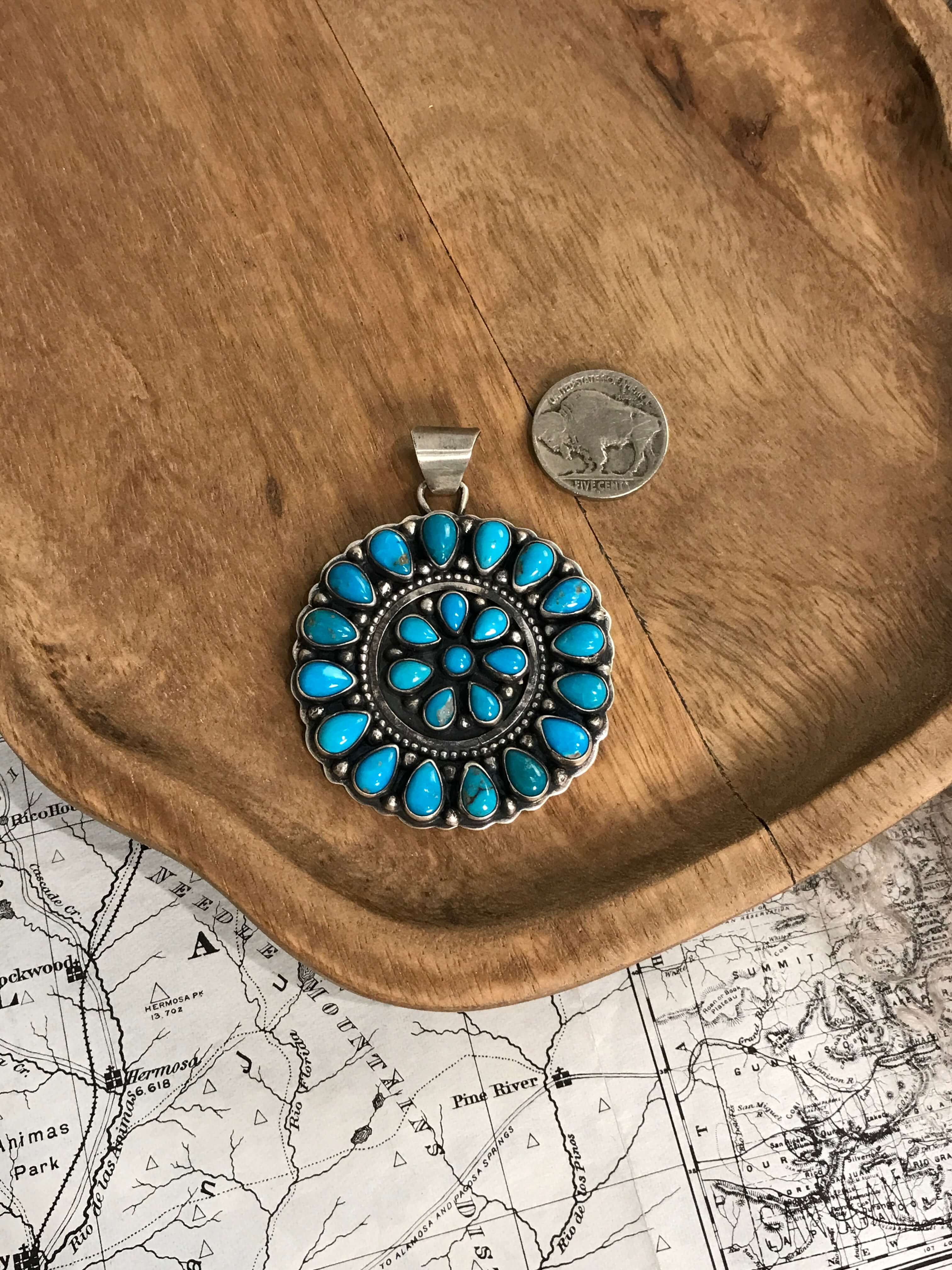 The Bowens Pendant-Pendants-Calli Co., Turquoise and Silver Jewelry, Native American Handmade, Zuni Tribe, Navajo Tribe, Brock Texas