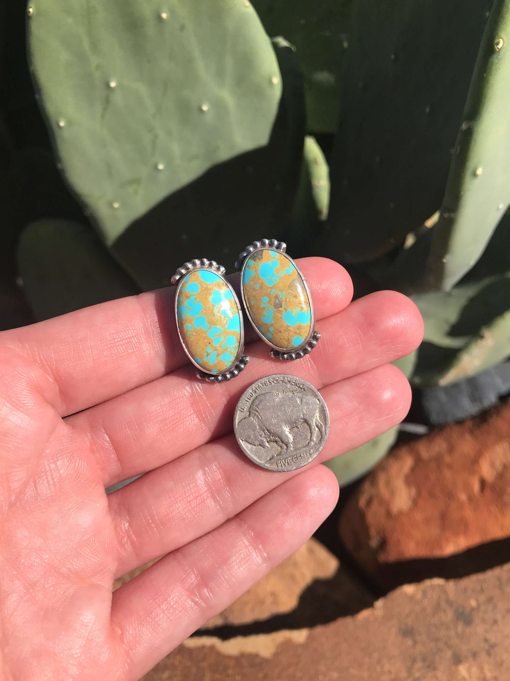 The Turquoise Studs, 94-Earrings-Calli Co., Turquoise and Silver Jewelry, Native American Handmade, Zuni Tribe, Navajo Tribe, Brock Texas