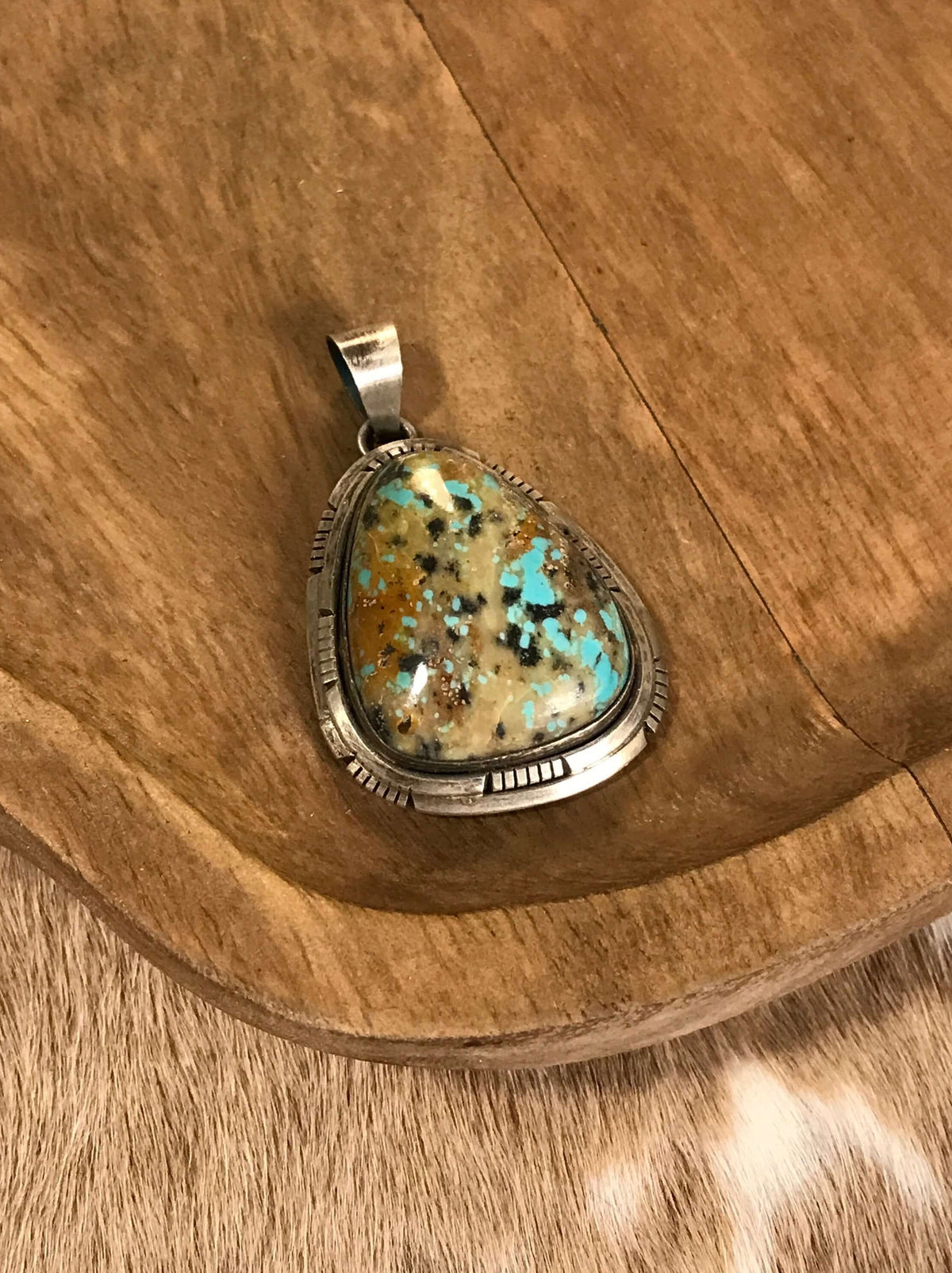 The Oklala Turquoise Pendant-Pendants-Calli Co., Turquoise and Silver Jewelry, Native American Handmade, Zuni Tribe, Navajo Tribe, Brock Texas