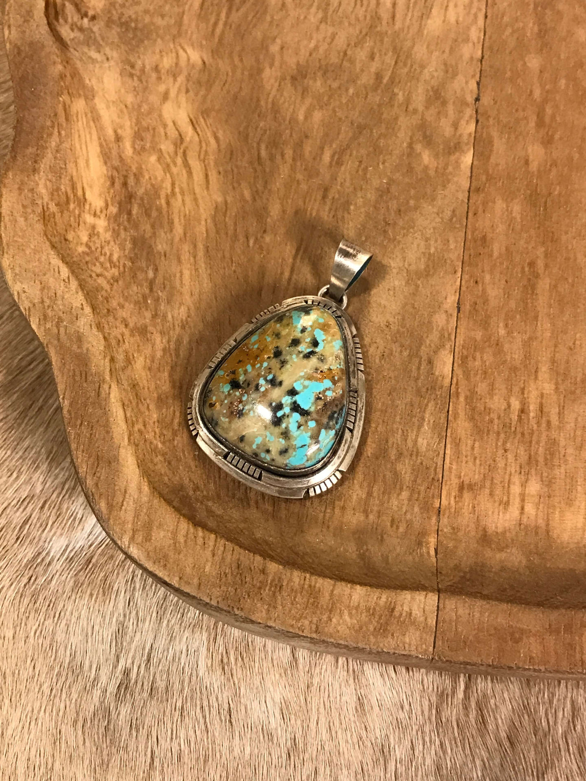 The Oklala Turquoise Pendant-Pendants-Calli Co., Turquoise and Silver Jewelry, Native American Handmade, Zuni Tribe, Navajo Tribe, Brock Texas