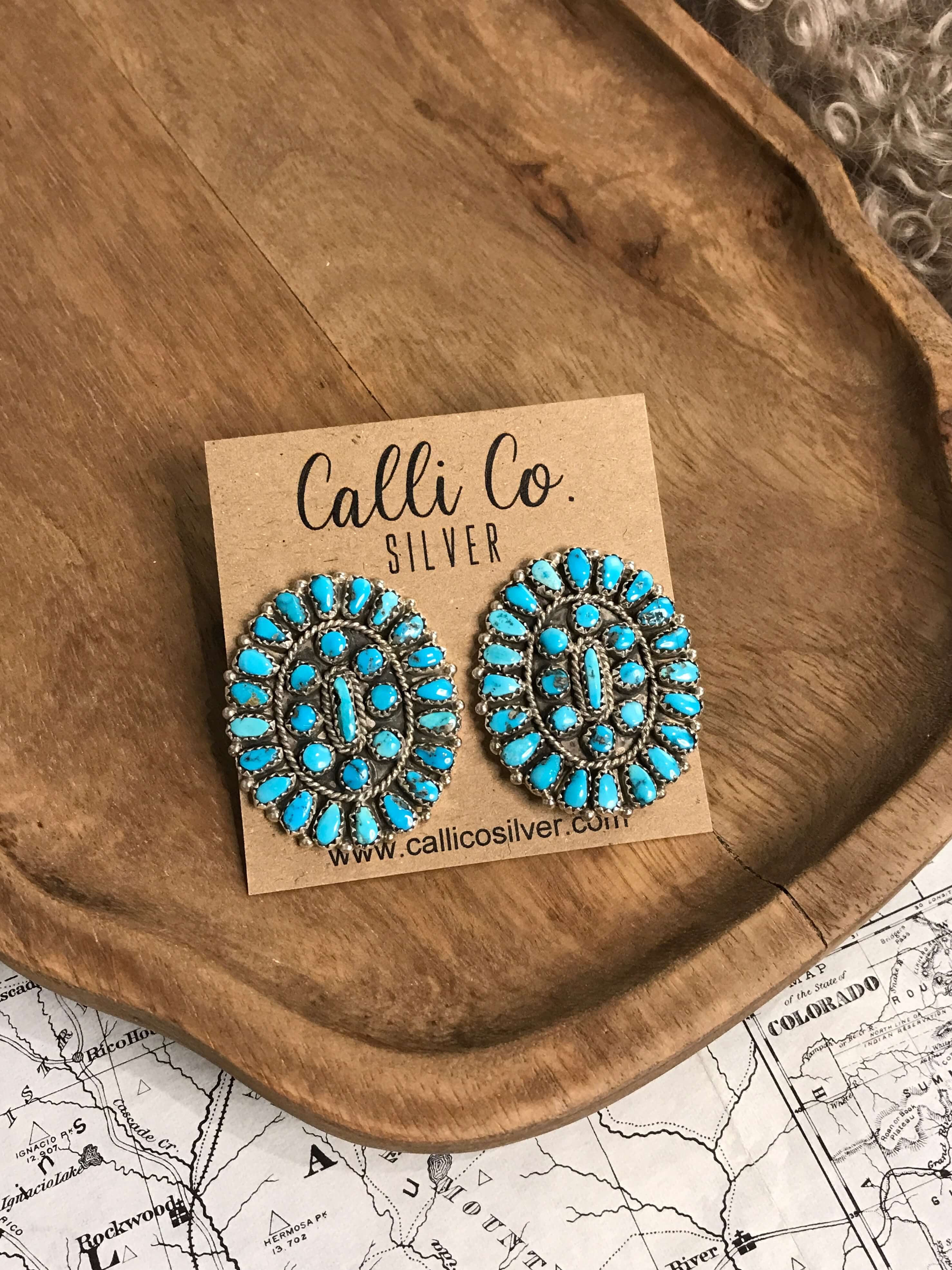 The Ridge Cluster Earrings-Earrings-Calli Co., Turquoise and Silver Jewelry, Native American Handmade, Zuni Tribe, Navajo Tribe, Brock Texas