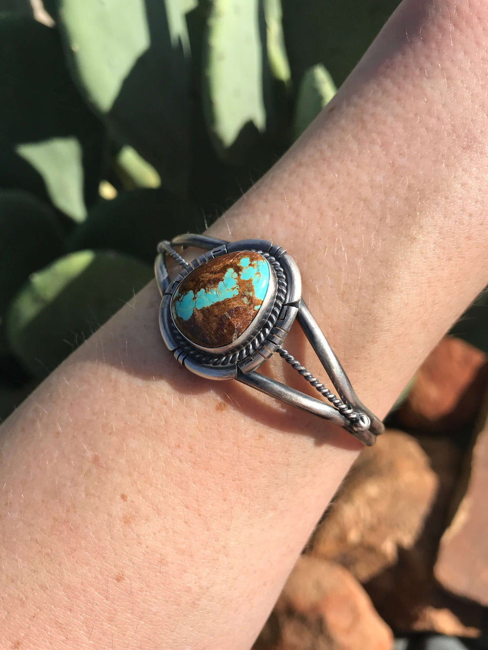 The Ladow Turquoise Cuff, 5-Bracelets & Cuffs-Calli Co., Turquoise and Silver Jewelry, Native American Handmade, Zuni Tribe, Navajo Tribe, Brock Texas