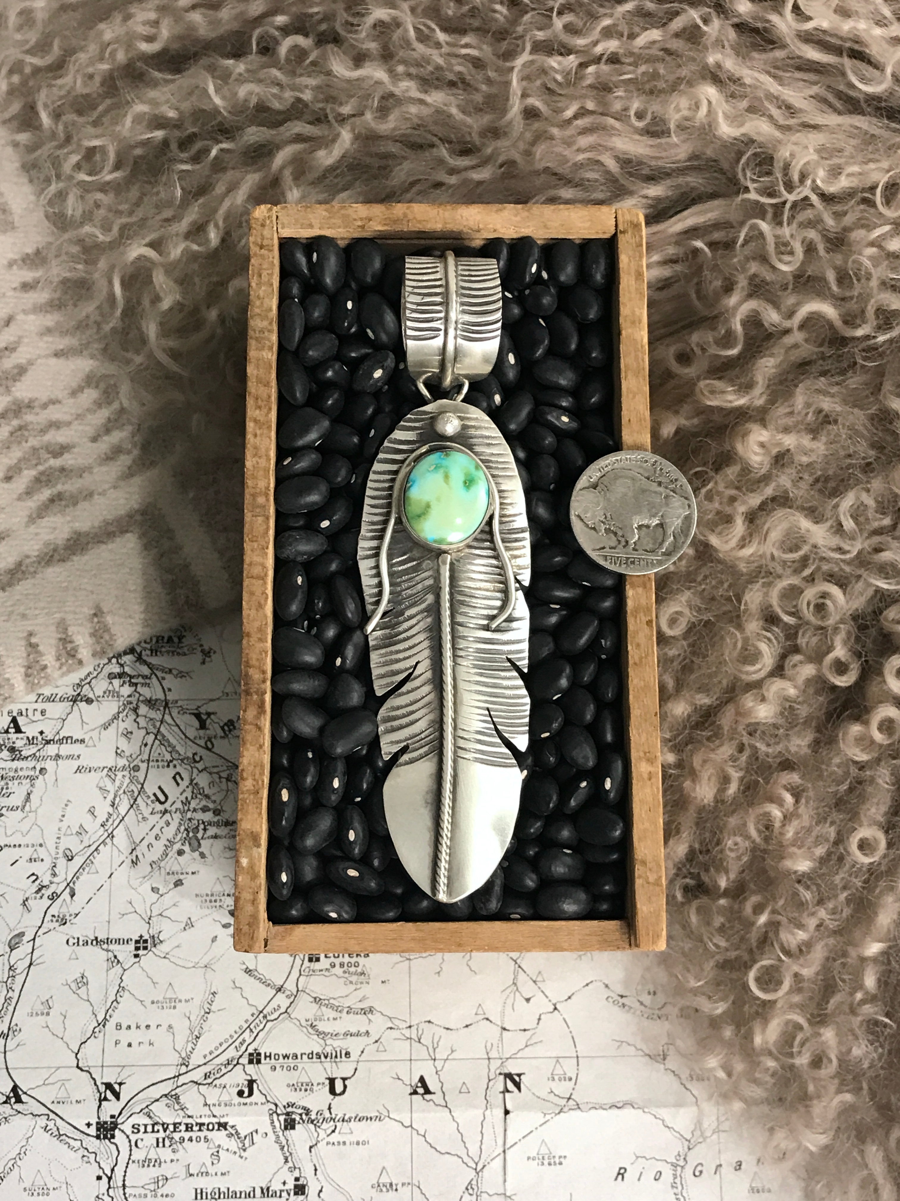 The Choctaw Feather Pendant, 2-Pendants-Calli Co., Turquoise and Silver Jewelry, Native American Handmade, Zuni Tribe, Navajo Tribe, Brock Texas