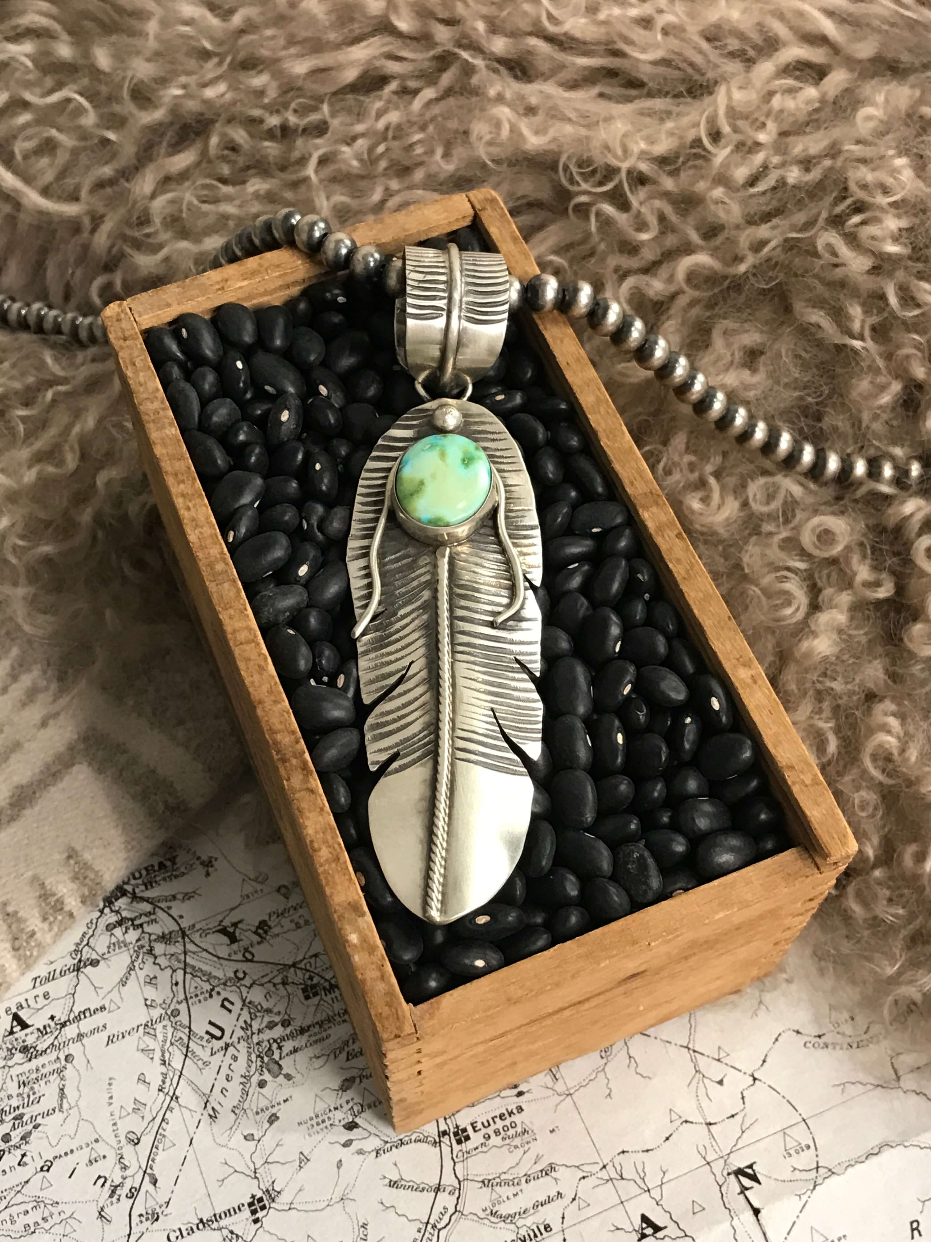 The Choctaw Feather Pendant, 2-Pendants-Calli Co., Turquoise and Silver Jewelry, Native American Handmade, Zuni Tribe, Navajo Tribe, Brock Texas