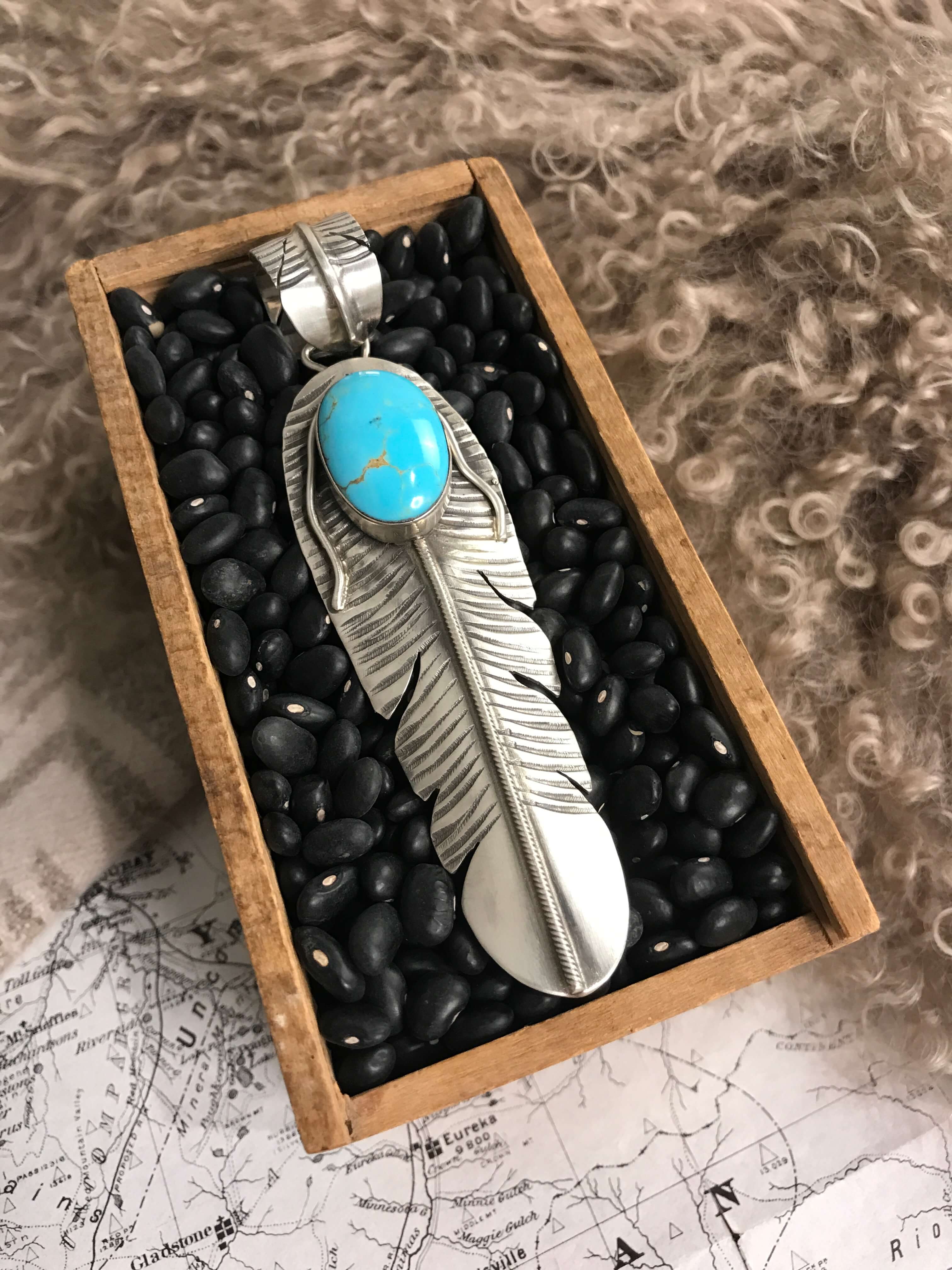 The Choctaw Feather Pendant, 5-Pendants-Calli Co., Turquoise and Silver Jewelry, Native American Handmade, Zuni Tribe, Navajo Tribe, Brock Texas