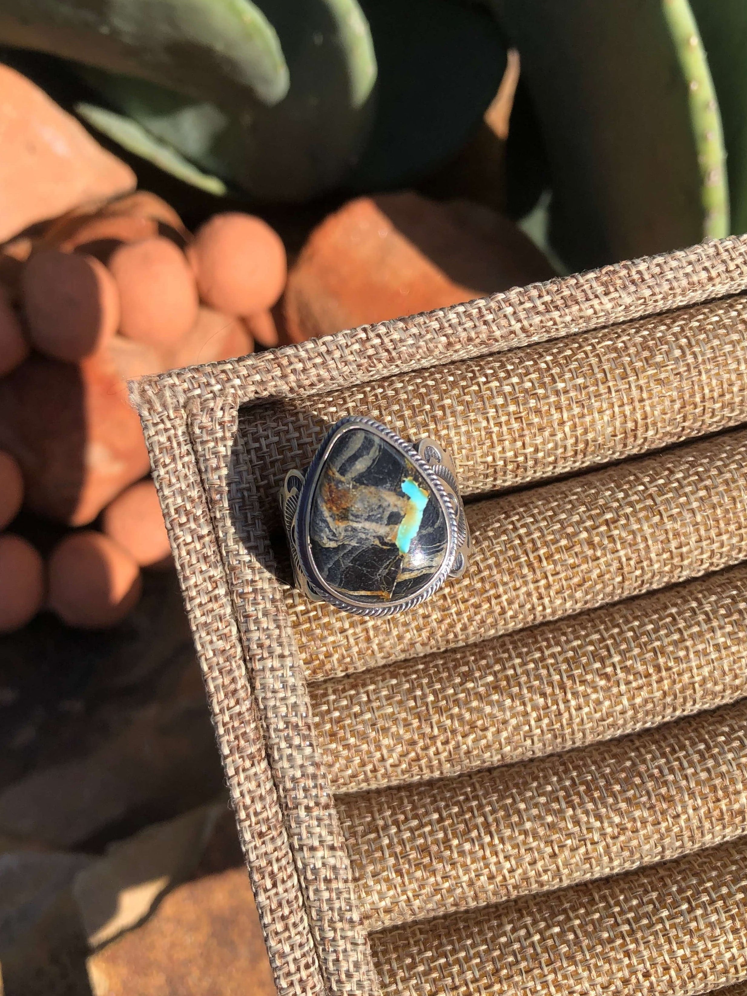 The Tango Ring, Sz 9.5-Rings-Calli Co., Turquoise and Silver Jewelry, Native American Handmade, Zuni Tribe, Navajo Tribe, Brock Texas