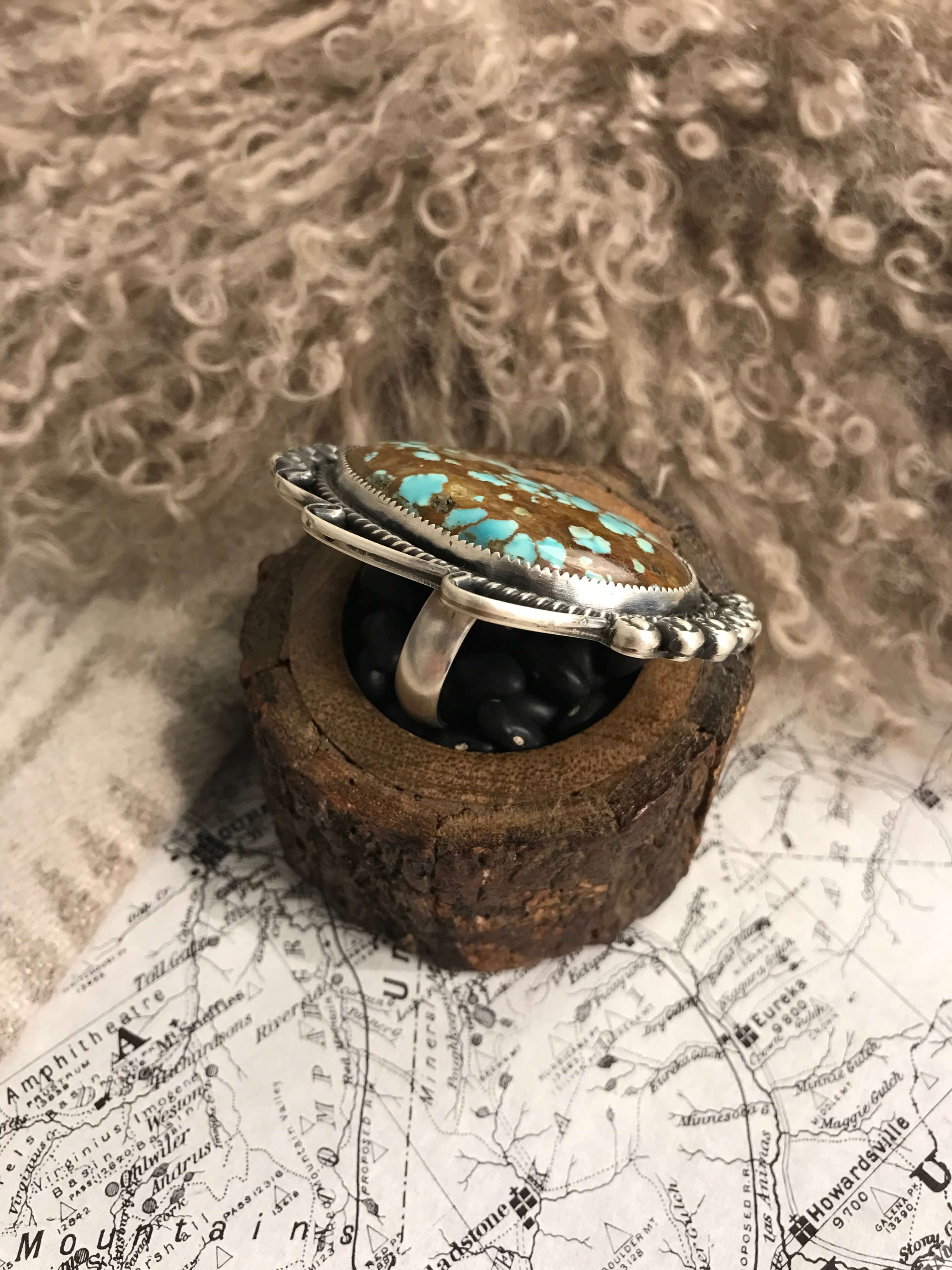 The Barrows Adjustable Turquoise Ring-Rings-Calli Co., Turquoise and Silver Jewelry, Native American Handmade, Zuni Tribe, Navajo Tribe, Brock Texas