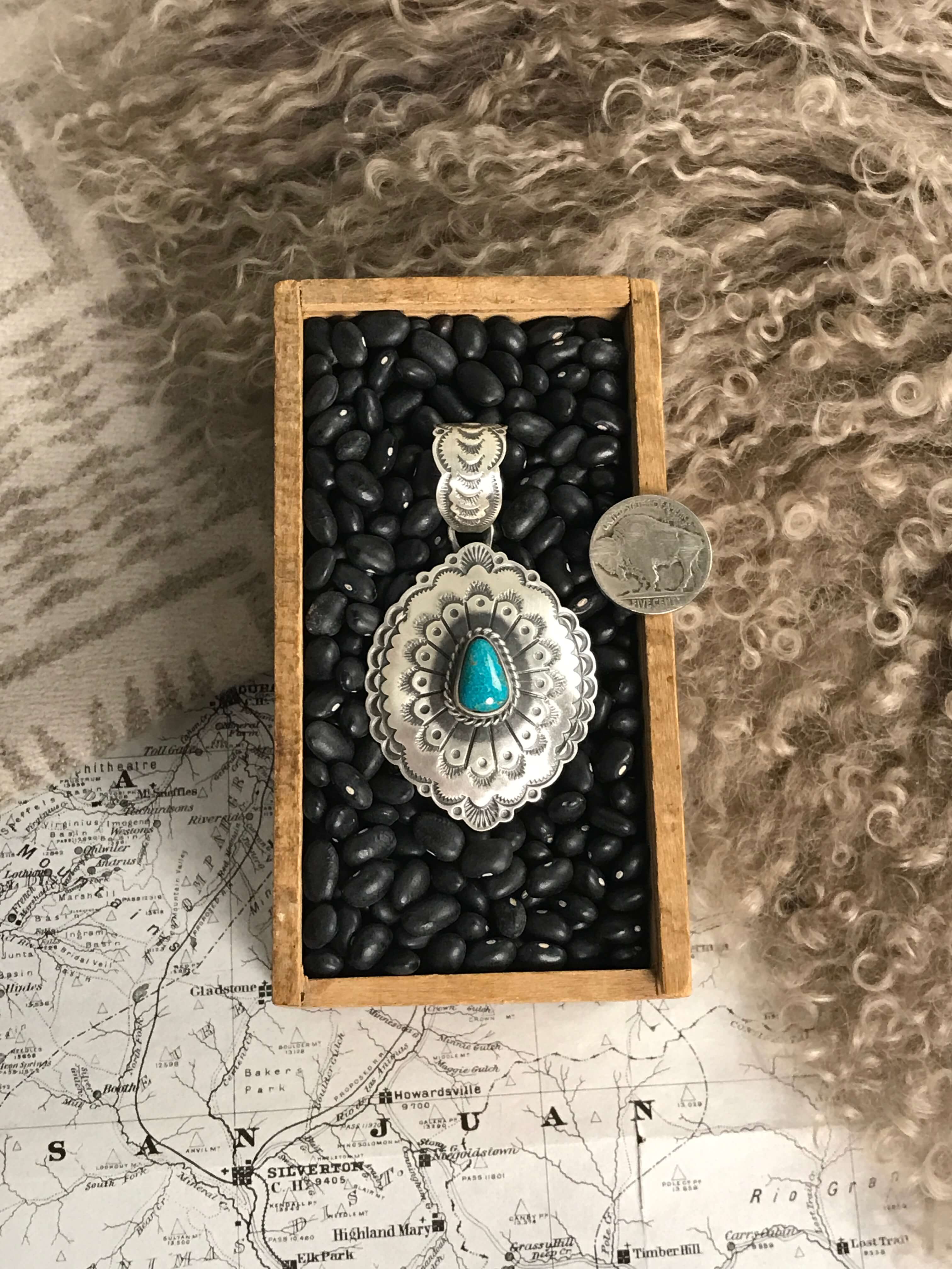 The Encinitas Concho Pendant, 1-Pendants-Calli Co., Turquoise and Silver Jewelry, Native American Handmade, Zuni Tribe, Navajo Tribe, Brock Texas