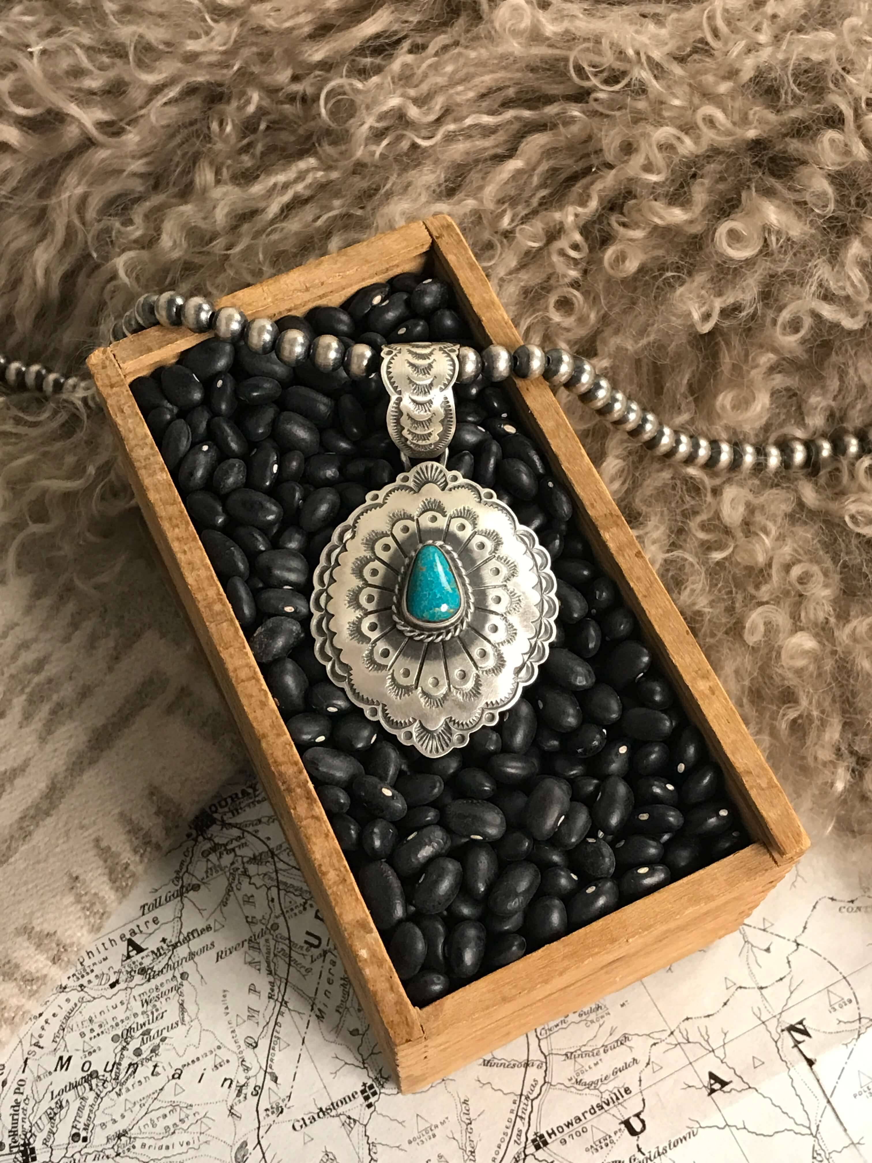 The Encinitas Concho Pendant, 1-Pendants-Calli Co., Turquoise and Silver Jewelry, Native American Handmade, Zuni Tribe, Navajo Tribe, Brock Texas