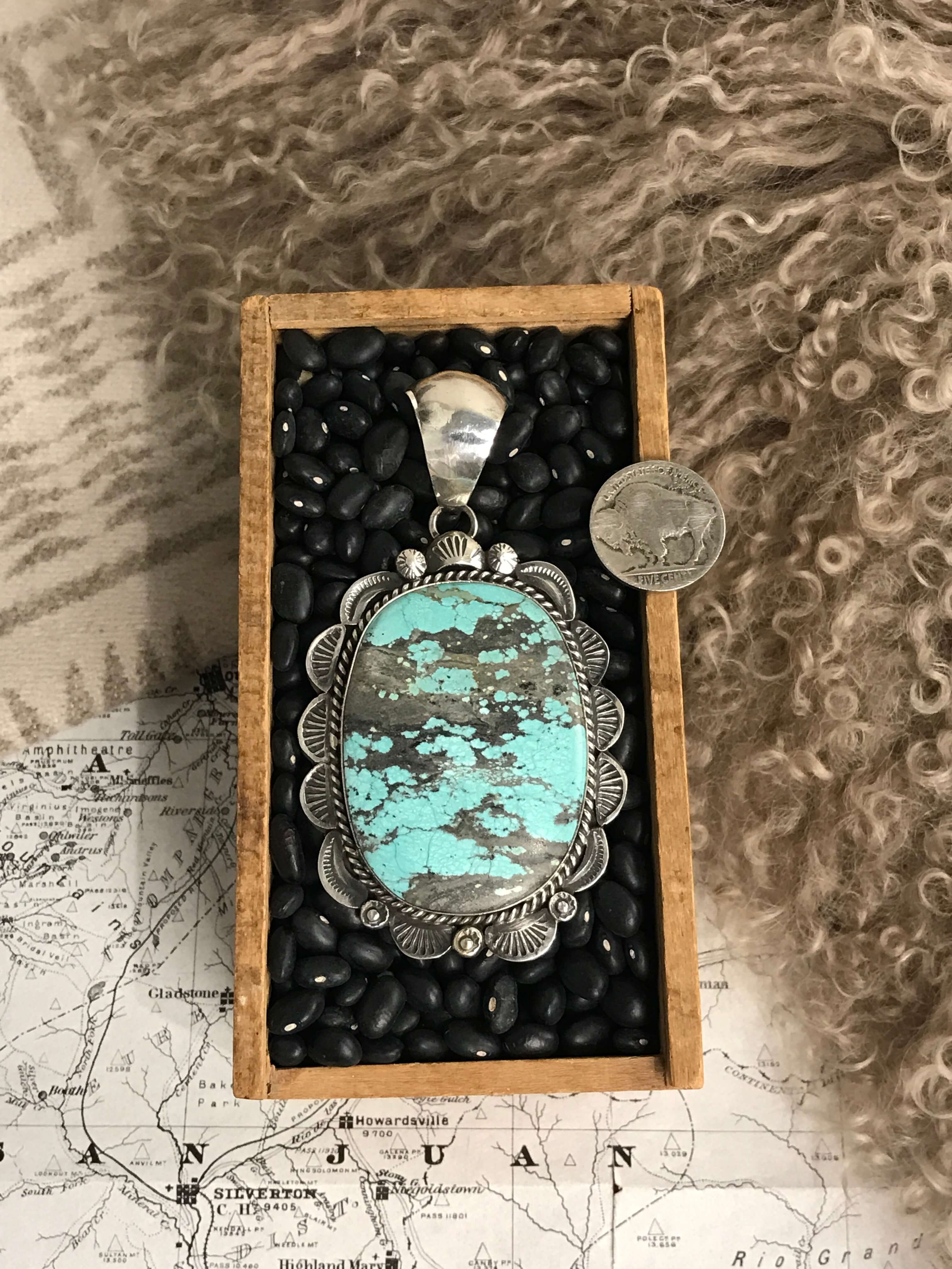 The Lawrence Turquoise Pendant-Pendants-Calli Co., Turquoise and Silver Jewelry, Native American Handmade, Zuni Tribe, Navajo Tribe, Brock Texas