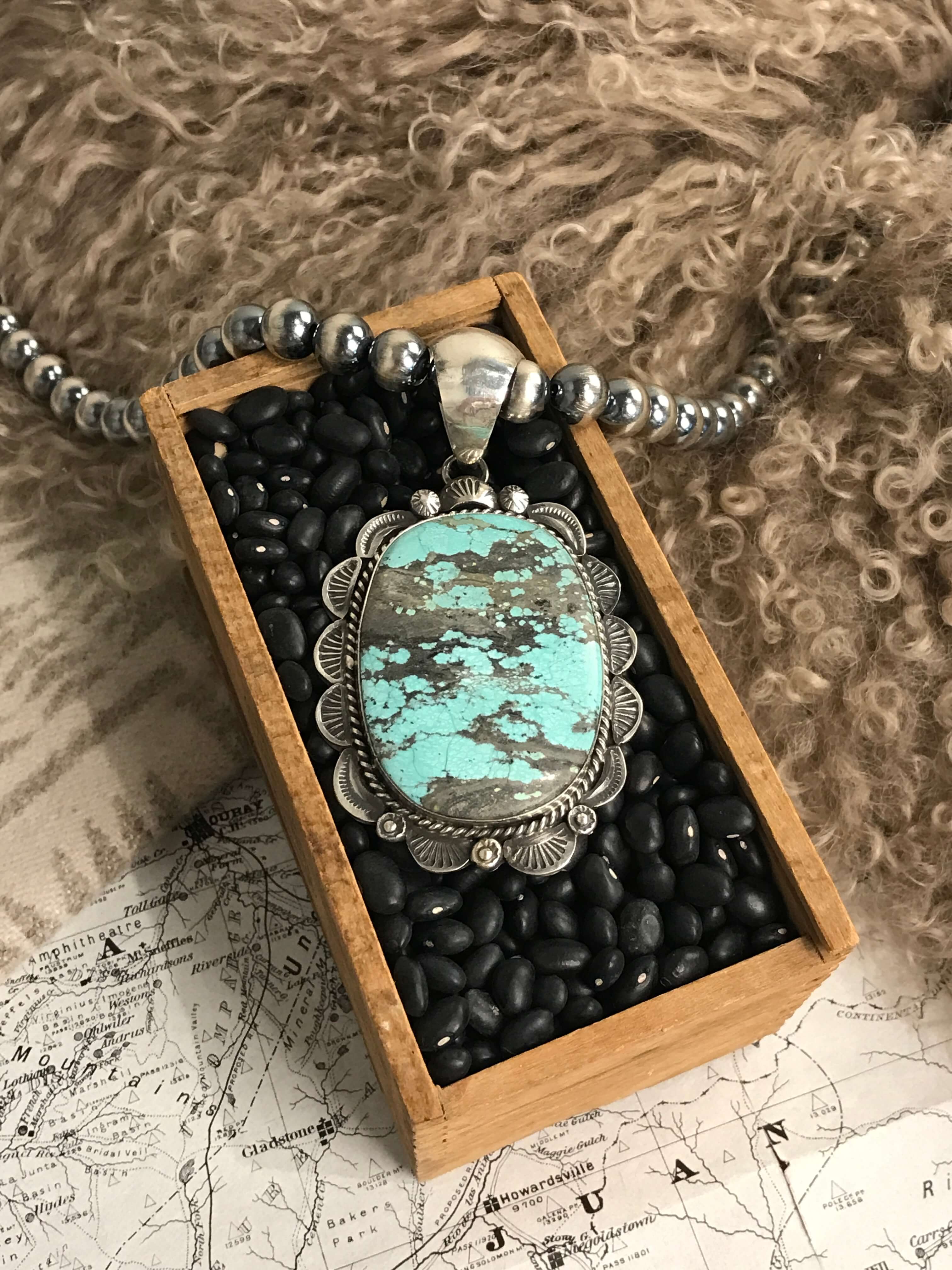 The Lawrence Turquoise Pendant-Pendants-Calli Co., Turquoise and Silver Jewelry, Native American Handmade, Zuni Tribe, Navajo Tribe, Brock Texas