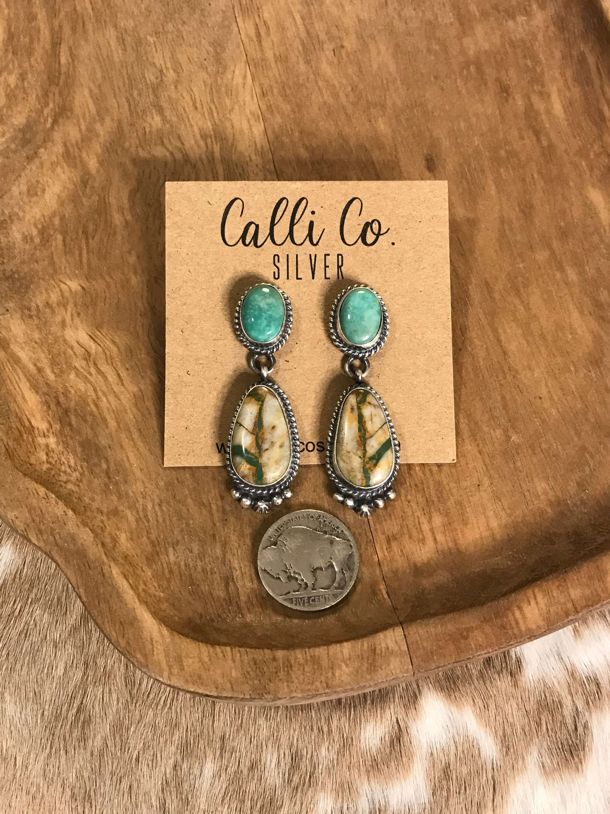 The Glendale Earrings, 36-Earrings-Calli Co., Turquoise and Silver Jewelry, Native American Handmade, Zuni Tribe, Navajo Tribe, Brock Texas
