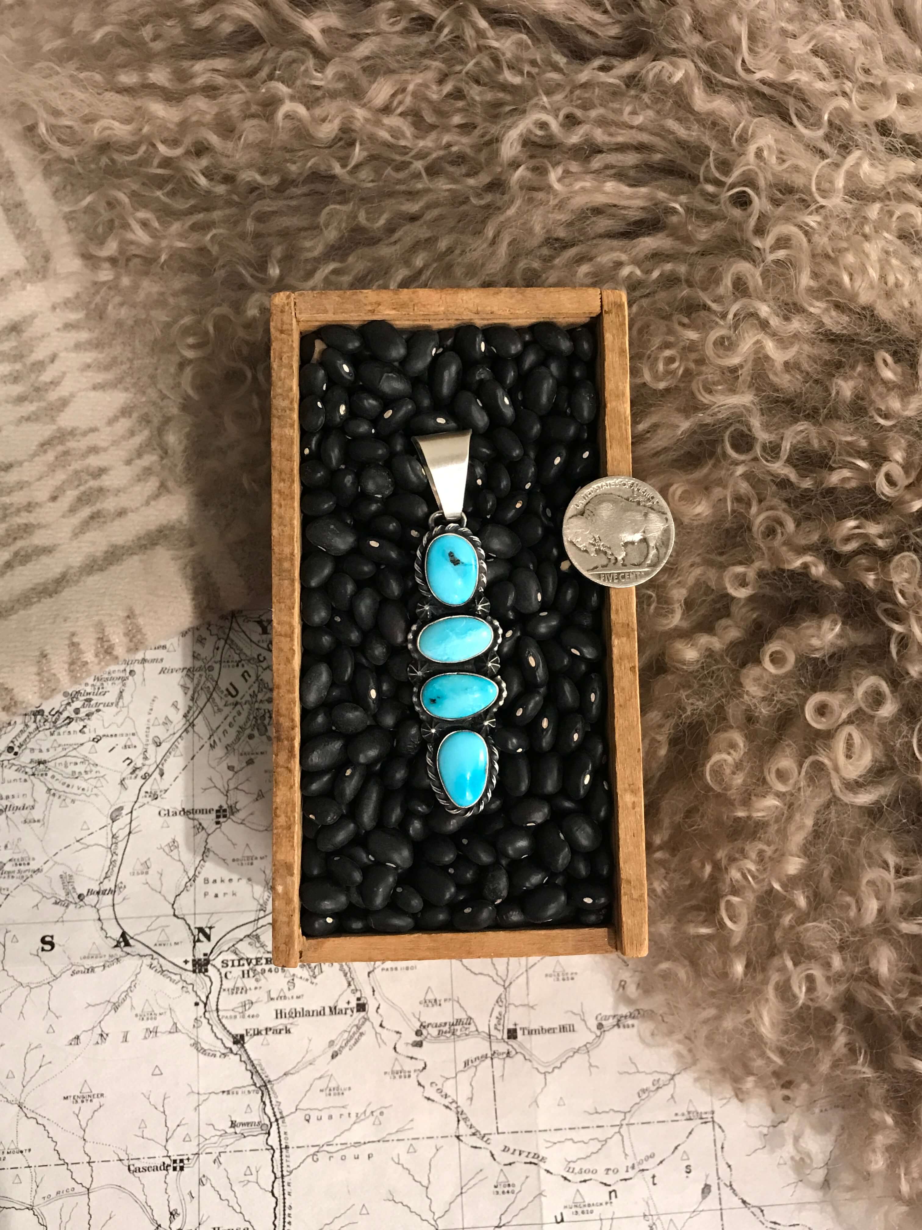 The Tobago Turquoise Pendant, 2-Pendants-Calli Co., Turquoise and Silver Jewelry, Native American Handmade, Zuni Tribe, Navajo Tribe, Brock Texas