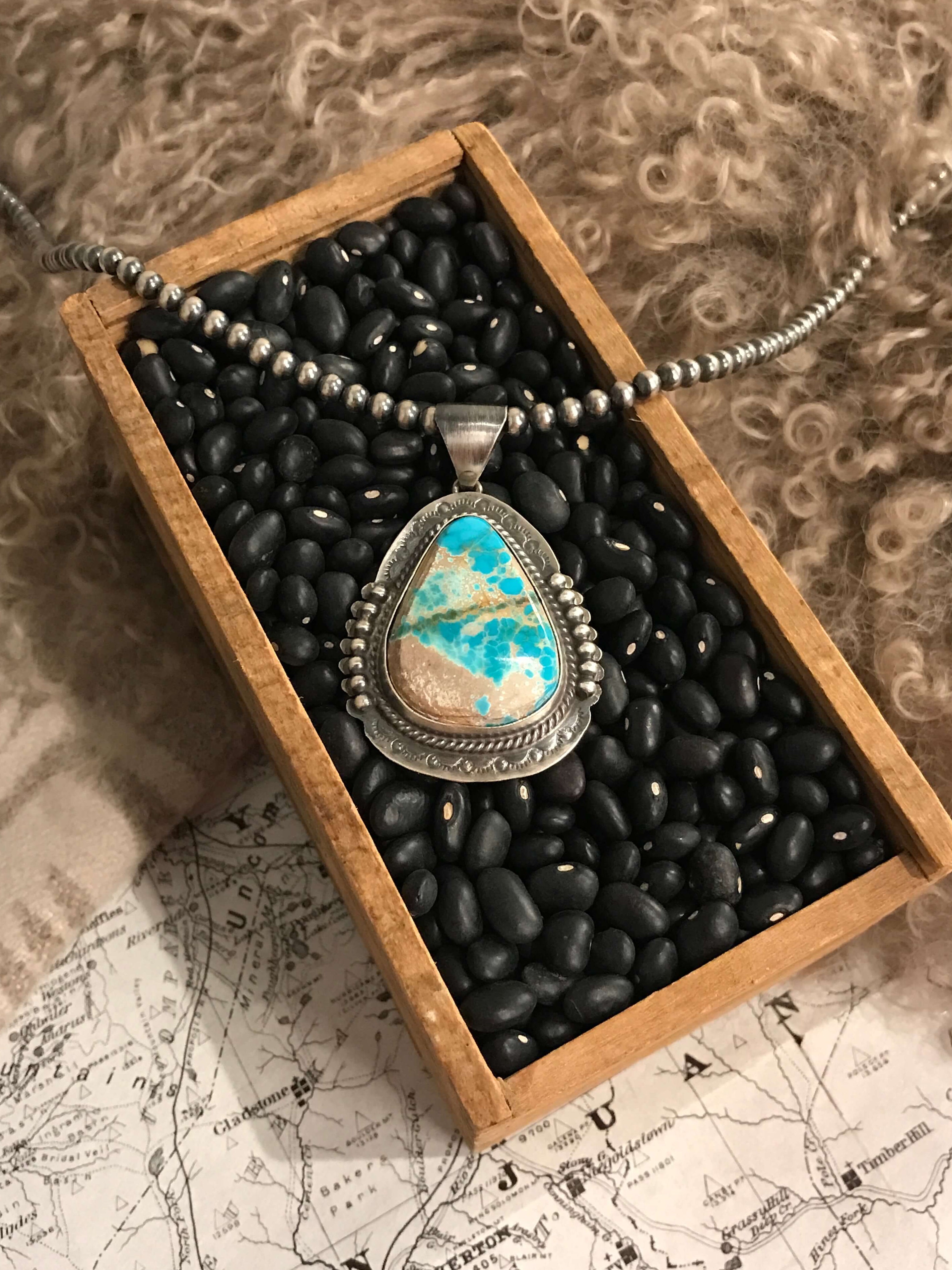 The Jesse Turquoise Pendant, 1-Pendants-Calli Co., Turquoise and Silver Jewelry, Native American Handmade, Zuni Tribe, Navajo Tribe, Brock Texas