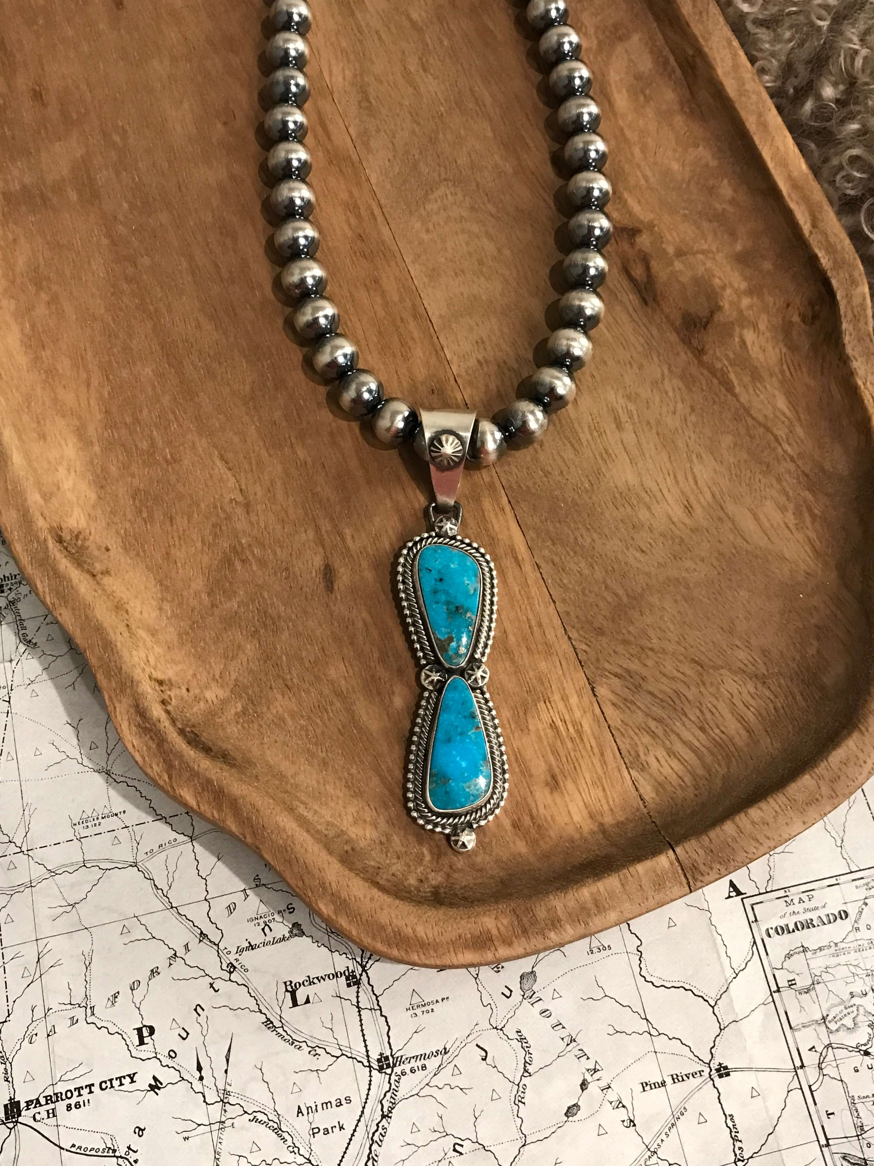 The Bryce Turquoise Pendant, 1-Pendants-Calli Co., Turquoise and Silver Jewelry, Native American Handmade, Zuni Tribe, Navajo Tribe, Brock Texas