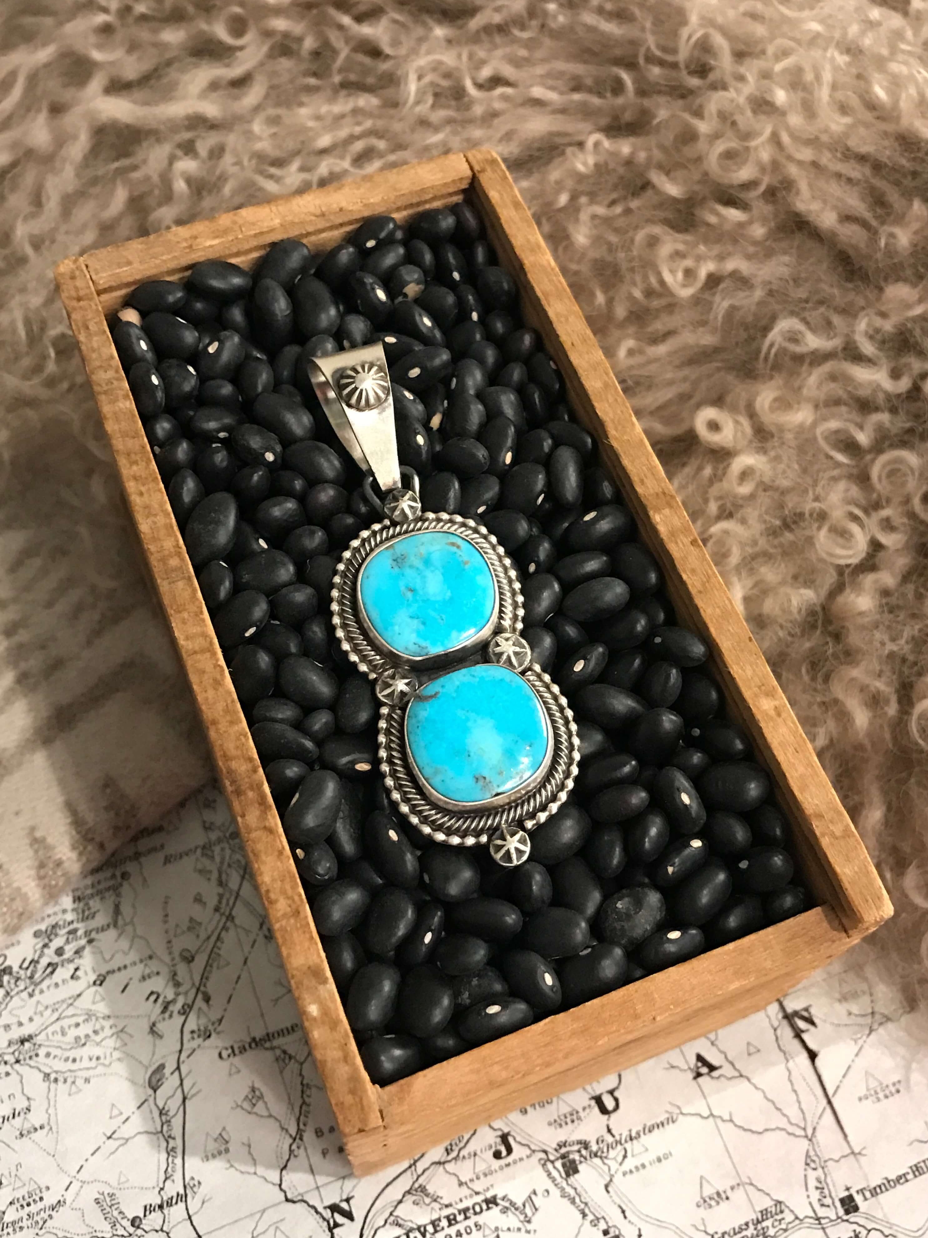 The Bryce Turquoise Pendant, 2-Pendants-Calli Co., Turquoise and Silver Jewelry, Native American Handmade, Zuni Tribe, Navajo Tribe, Brock Texas