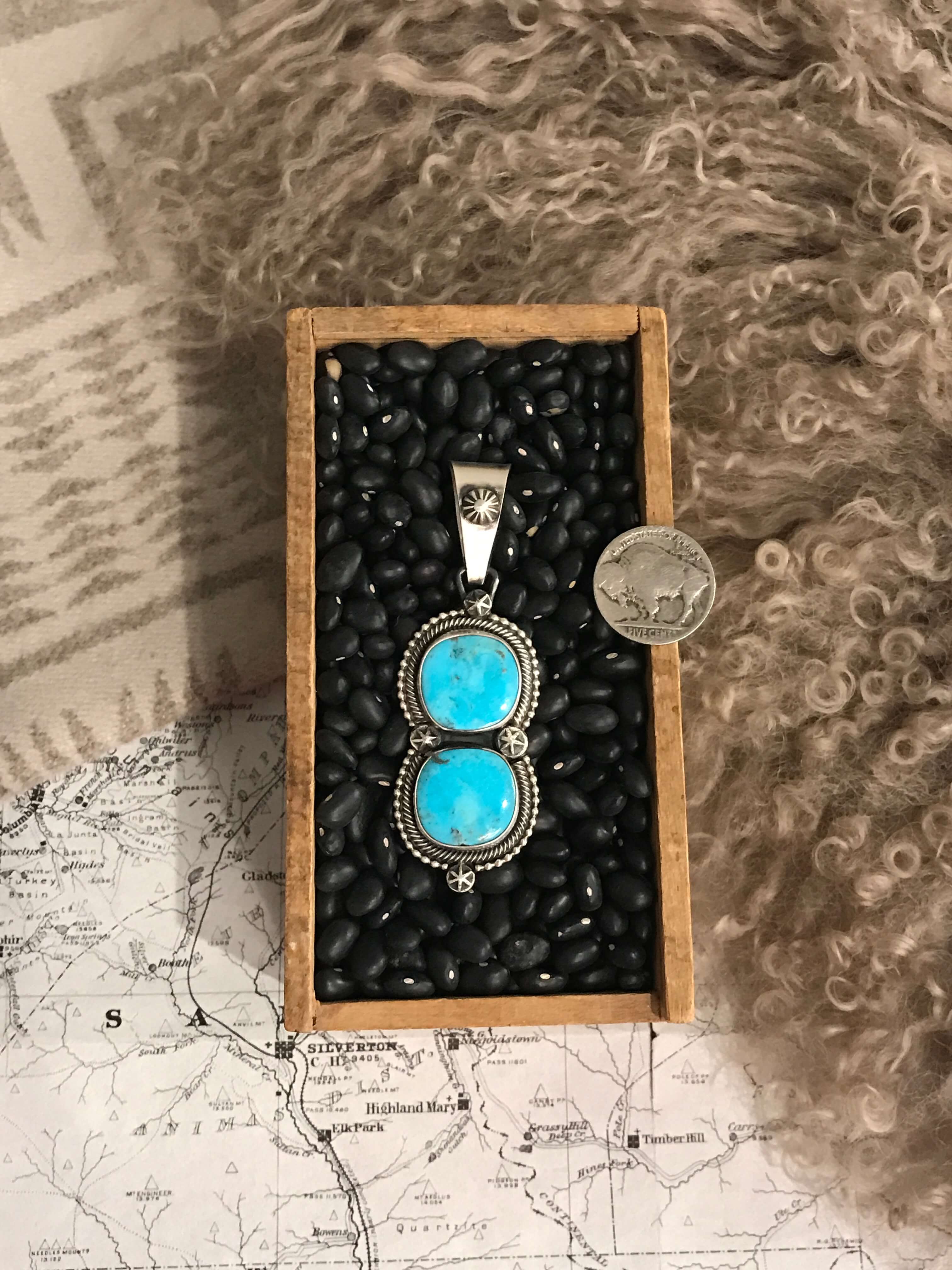 The Bryce Turquoise Pendant, 2-Pendants-Calli Co., Turquoise and Silver Jewelry, Native American Handmade, Zuni Tribe, Navajo Tribe, Brock Texas