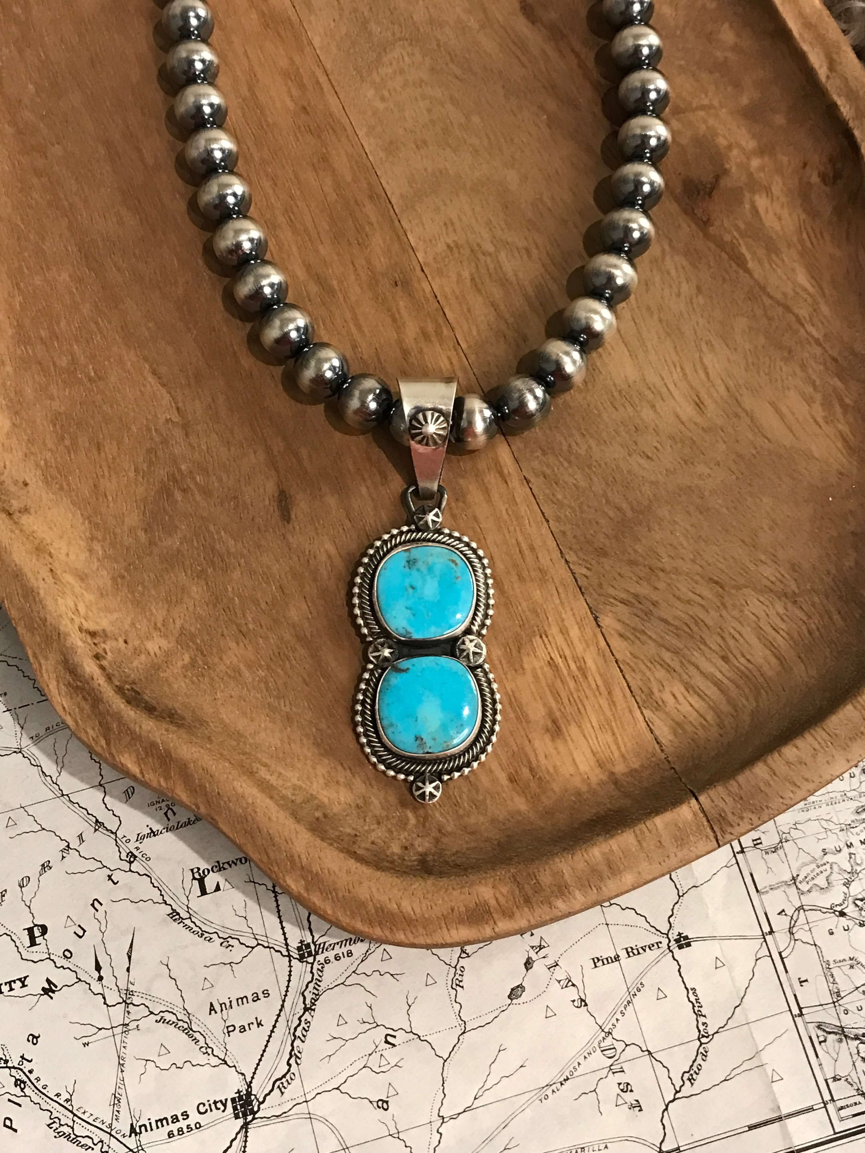 The Bryce Turquoise Pendant, 2-Pendants-Calli Co., Turquoise and Silver Jewelry, Native American Handmade, Zuni Tribe, Navajo Tribe, Brock Texas