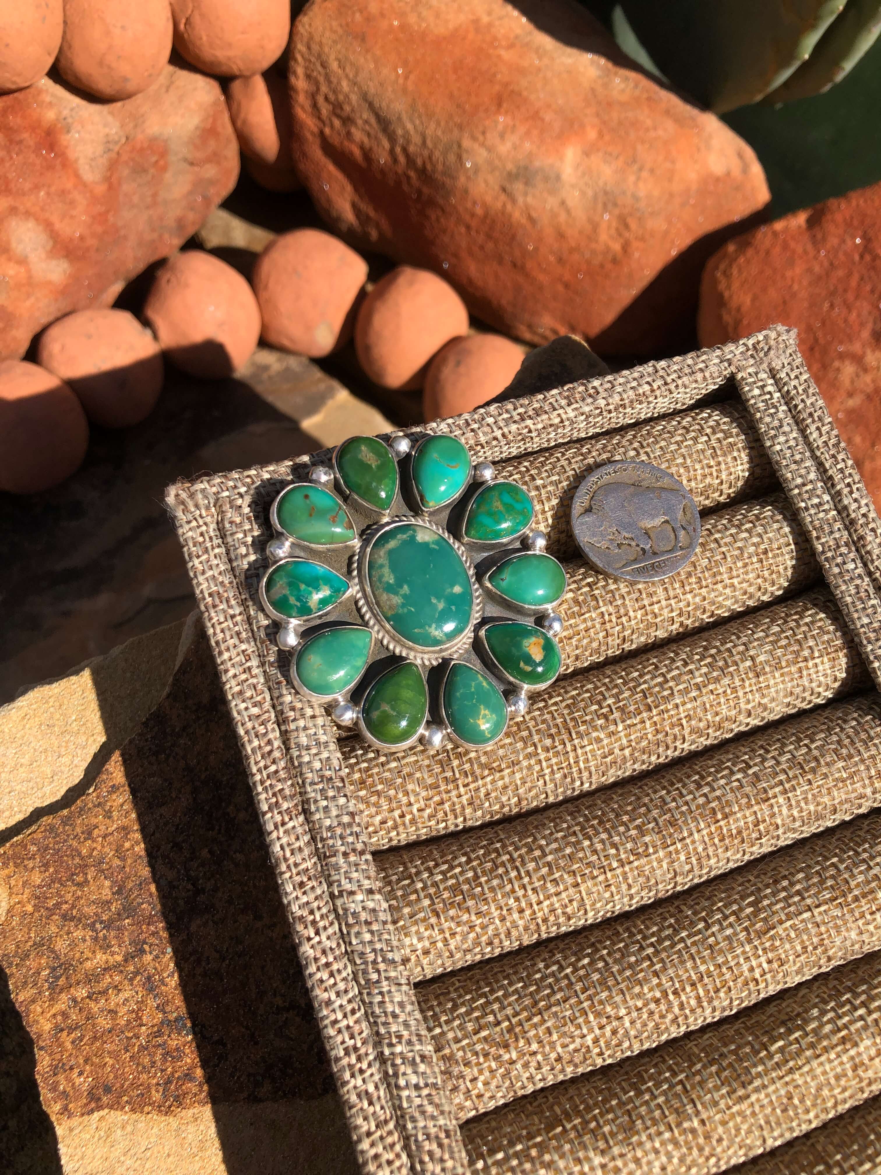 The Mel Adjustable Cluster Ring, 2-Rings-Calli Co., Turquoise and Silver Jewelry, Native American Handmade, Zuni Tribe, Navajo Tribe, Brock Texas