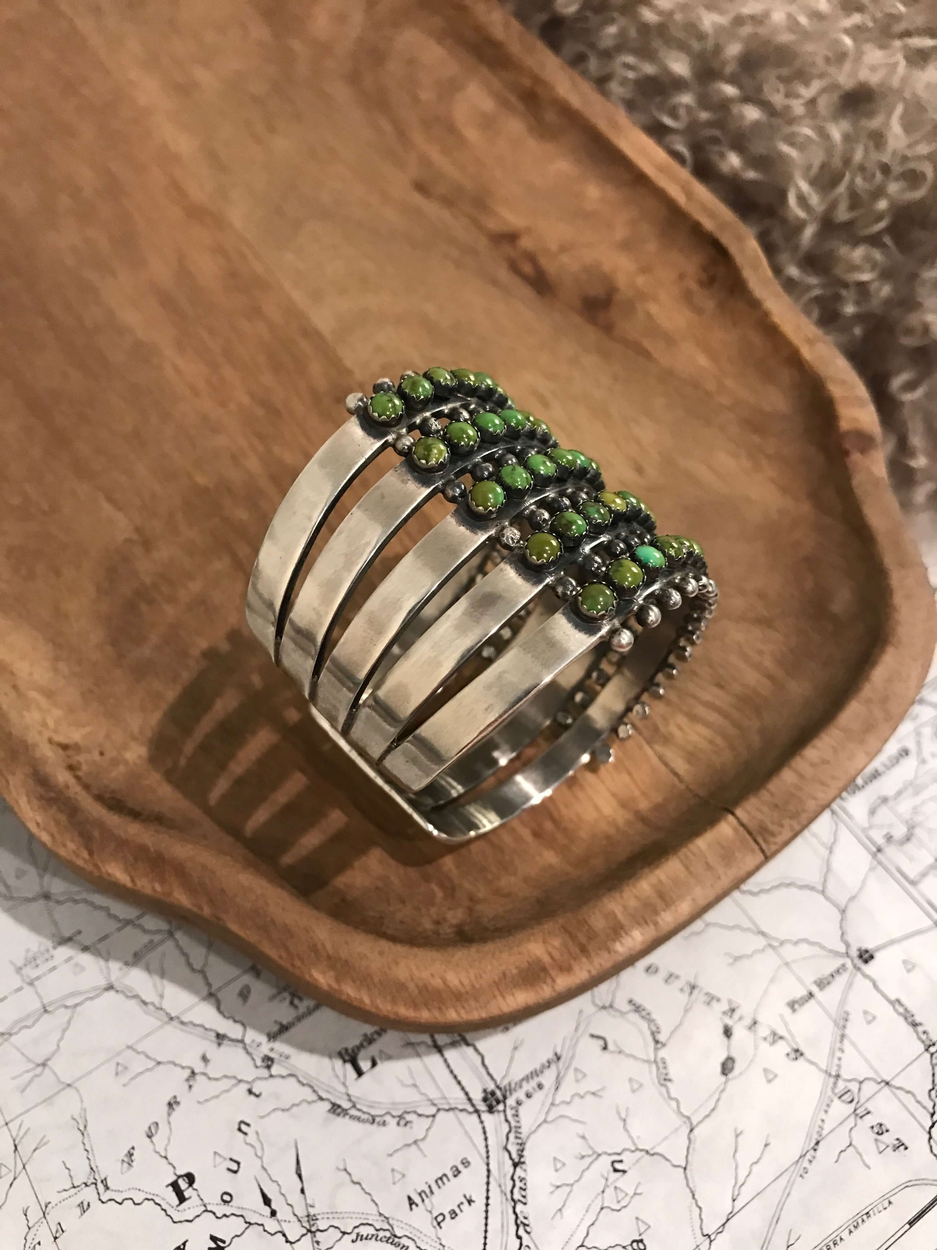 The Tombstone Row Cuff-Bracelets & Cuffs-Calli Co., Turquoise and Silver Jewelry, Native American Handmade, Zuni Tribe, Navajo Tribe, Brock Texas