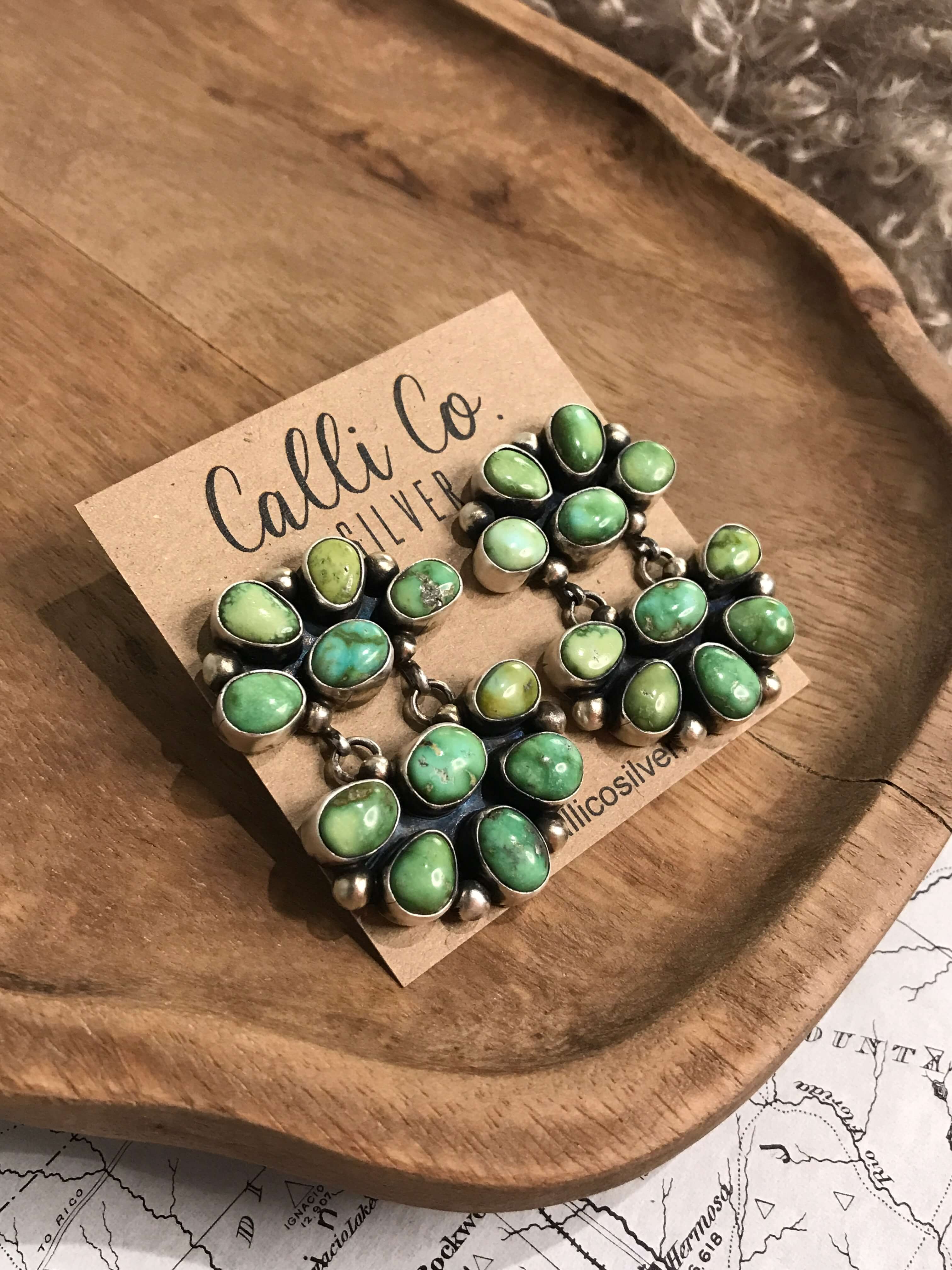 The Los Trece Earrings-Earrings-Calli Co., Turquoise and Silver Jewelry, Native American Handmade, Zuni Tribe, Navajo Tribe, Brock Texas