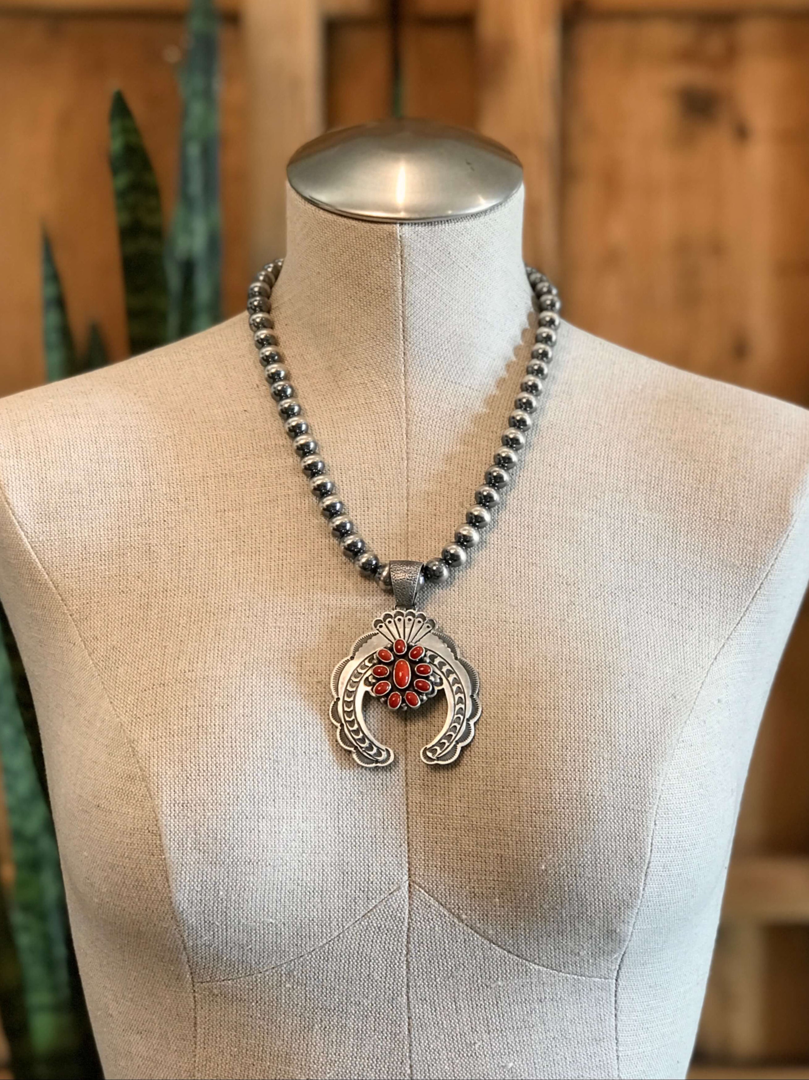 The Coral Naja Pendant-Pendants-Calli Co., Turquoise and Silver Jewelry, Native American Handmade, Zuni Tribe, Navajo Tribe, Brock Texas