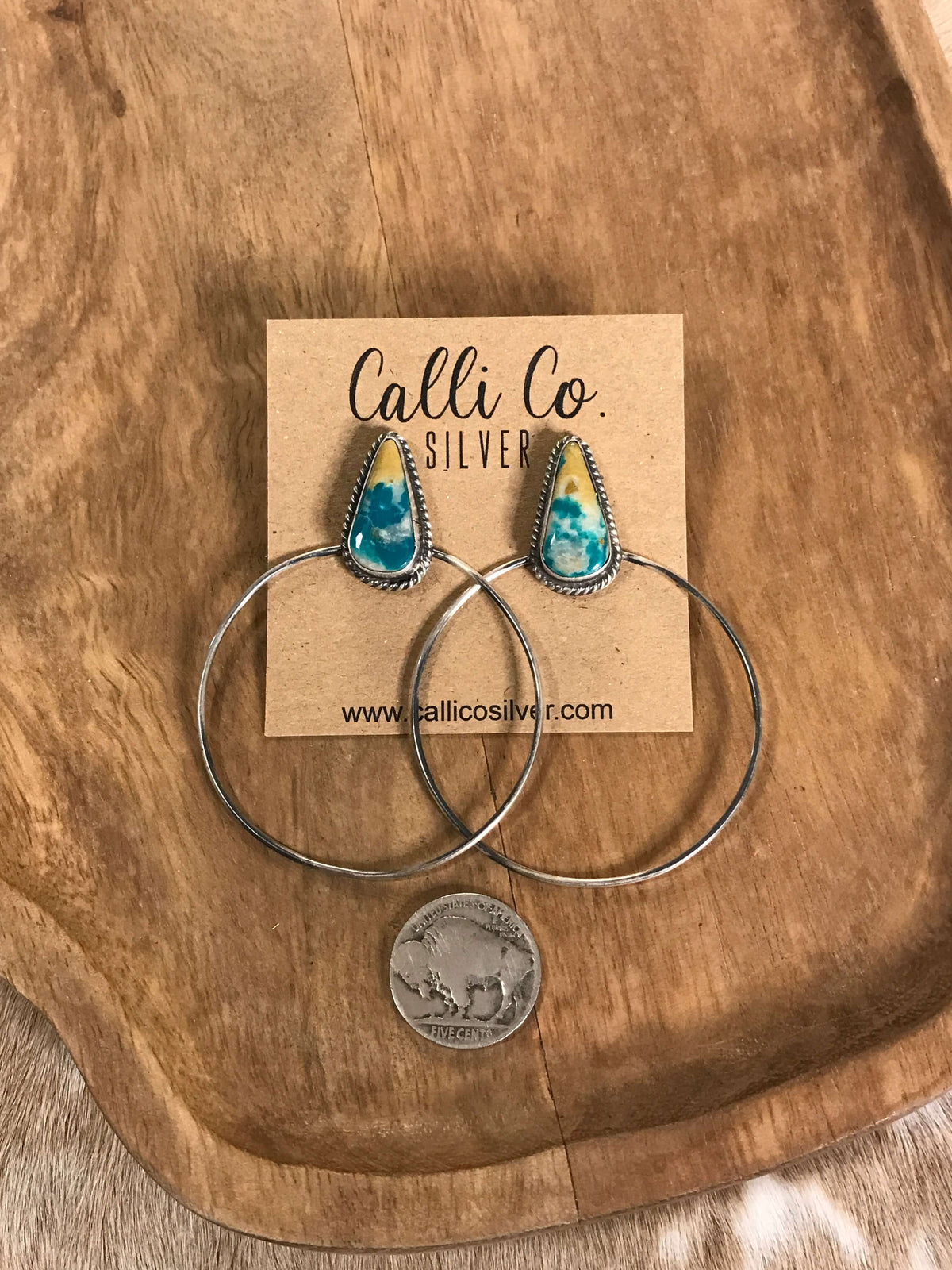 The Keystone Hoop Earrings, 2-Earrings-Calli Co., Turquoise and Silver Jewelry, Native American Handmade, Zuni Tribe, Navajo Tribe, Brock Texas