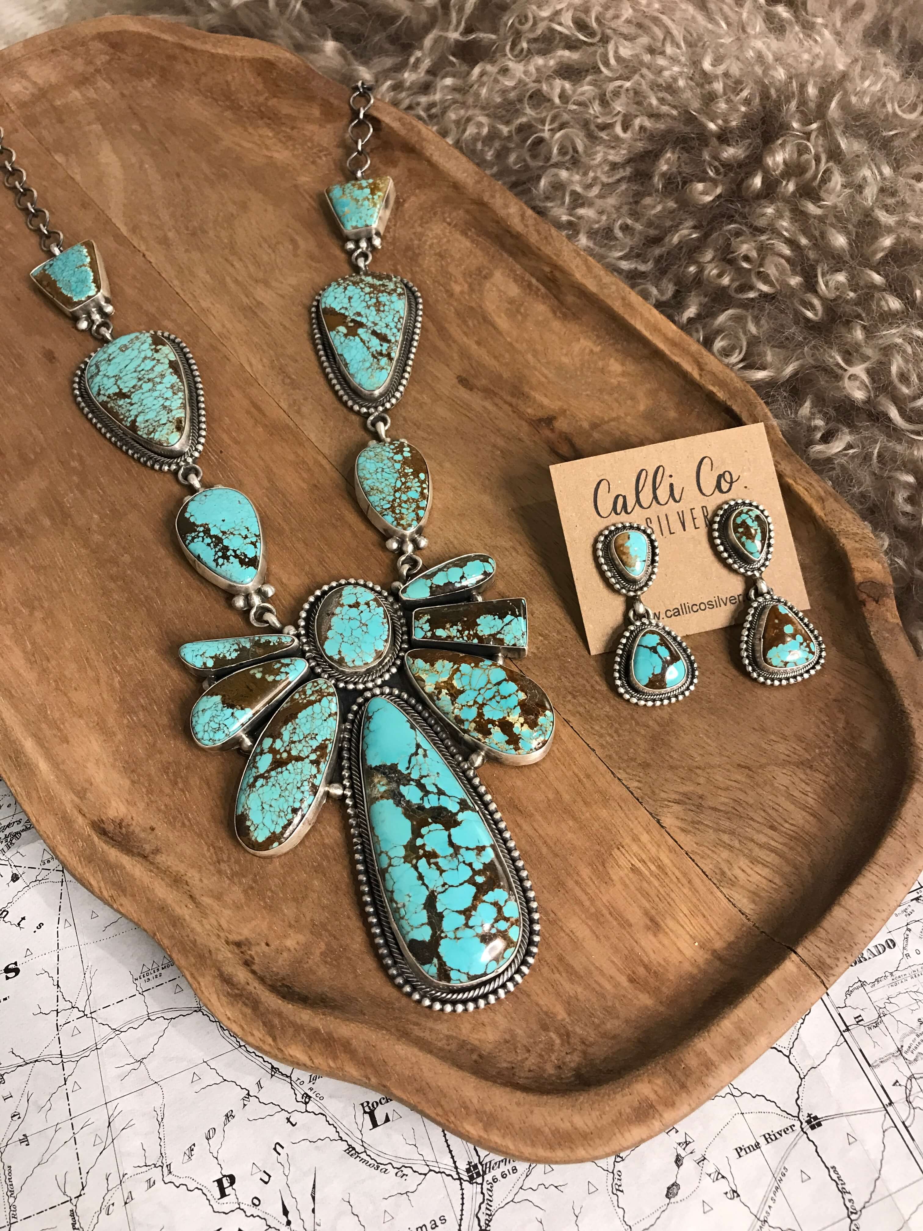 The Alabaster Turquoise Statement Necklace Set-Necklaces-Calli Co., Turquoise and Silver Jewelry, Native American Handmade, Zuni Tribe, Navajo Tribe, Brock Texas