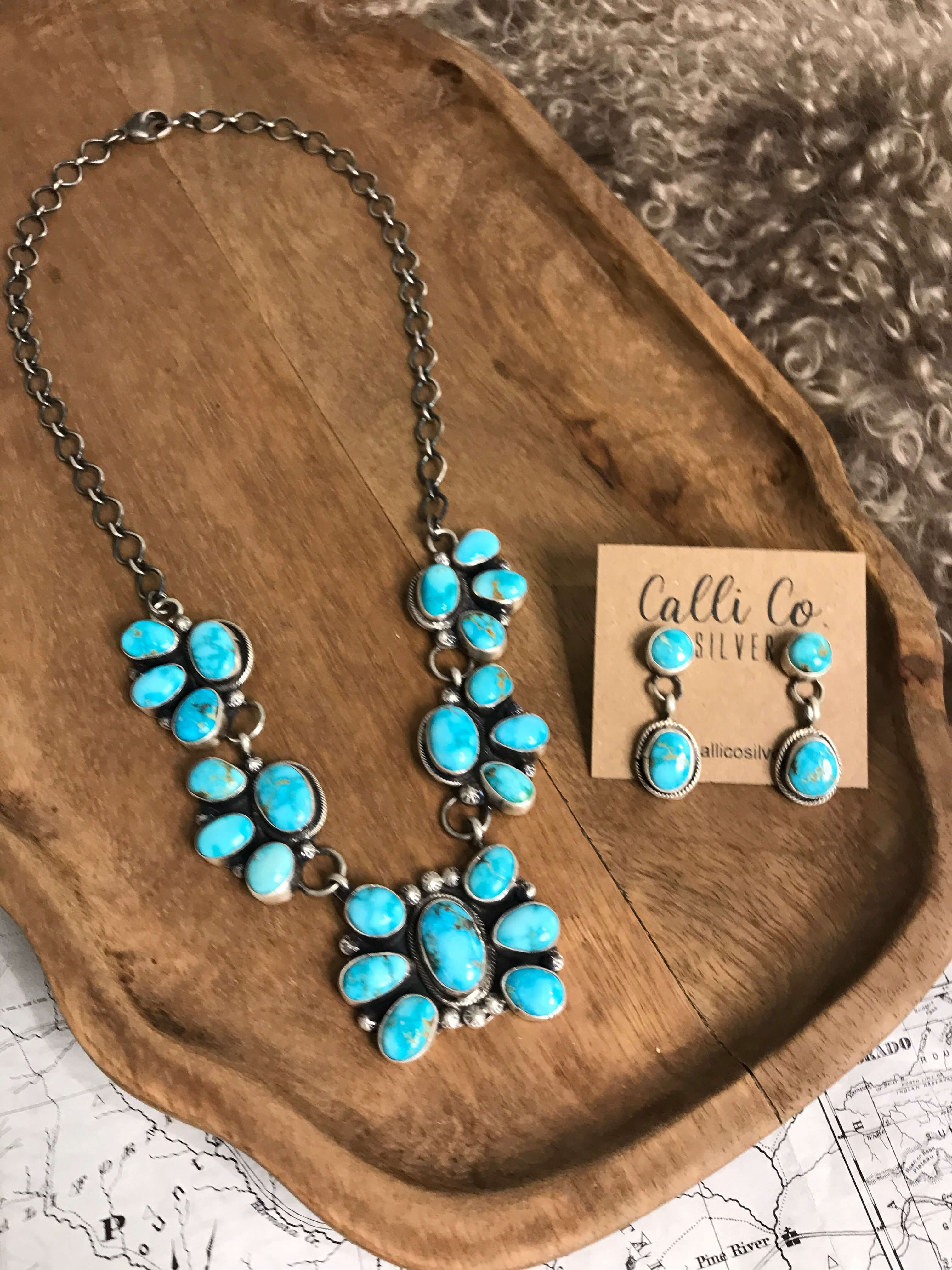 The Jolene Turquoise Statement Necklace Set-Necklaces-Calli Co., Turquoise and Silver Jewelry, Native American Handmade, Zuni Tribe, Navajo Tribe, Brock Texas