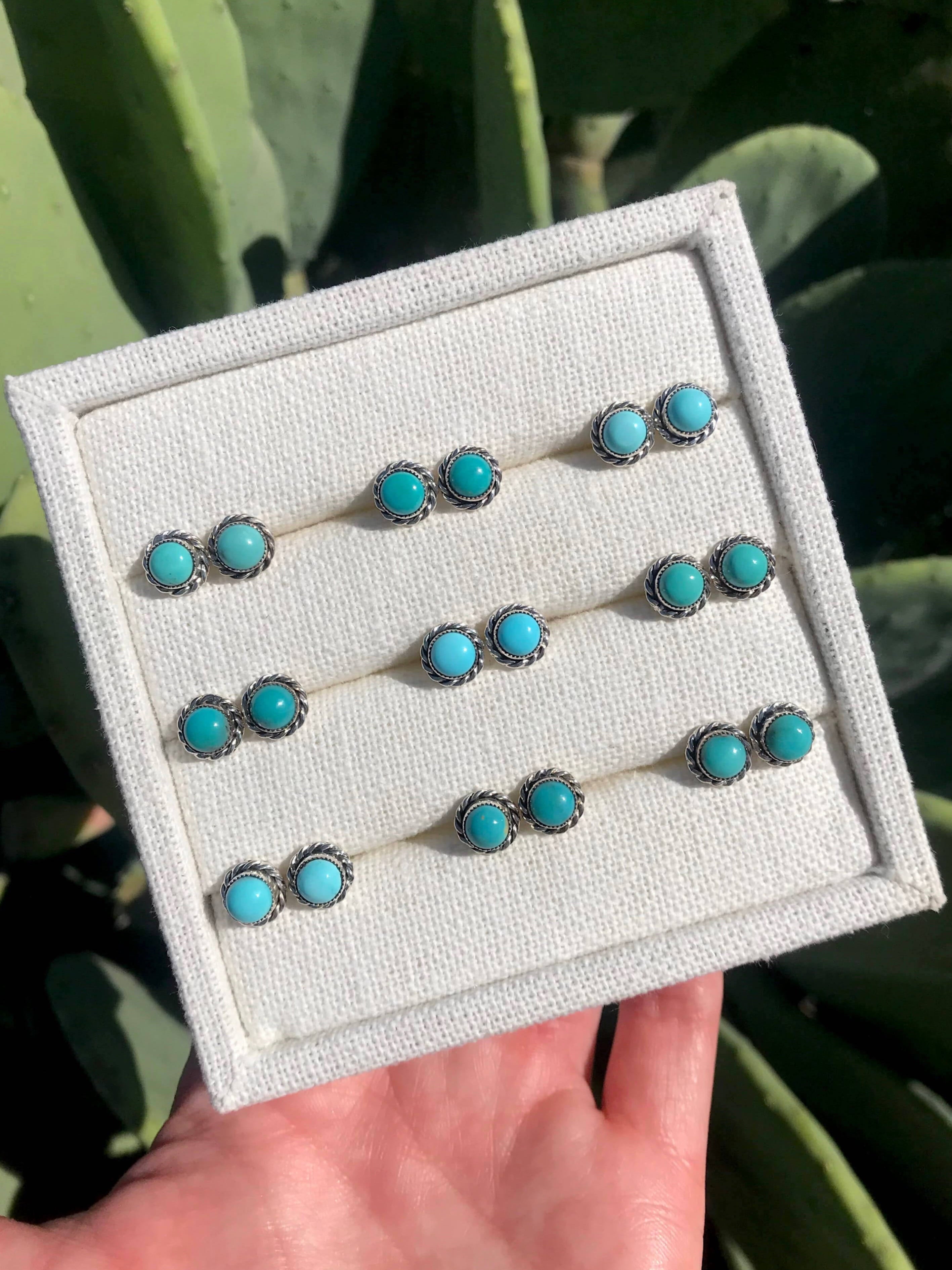 The Perfect Daily Studs-Earrings-Calli Co., Turquoise and Silver Jewelry, Native American Handmade, Zuni Tribe, Navajo Tribe, Brock Texas