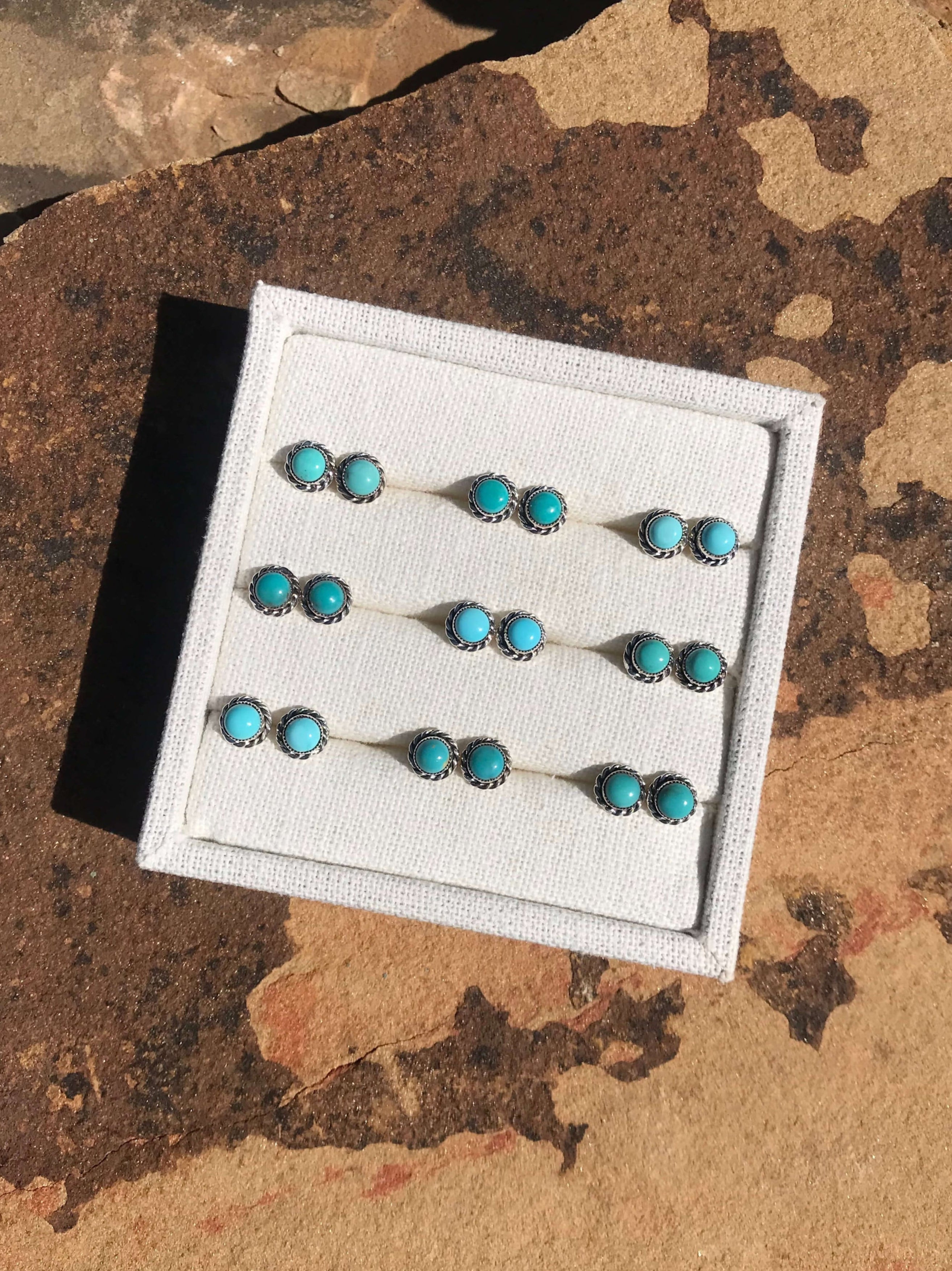 The Perfect Daily Studs-Earrings-Calli Co., Turquoise and Silver Jewelry, Native American Handmade, Zuni Tribe, Navajo Tribe, Brock Texas