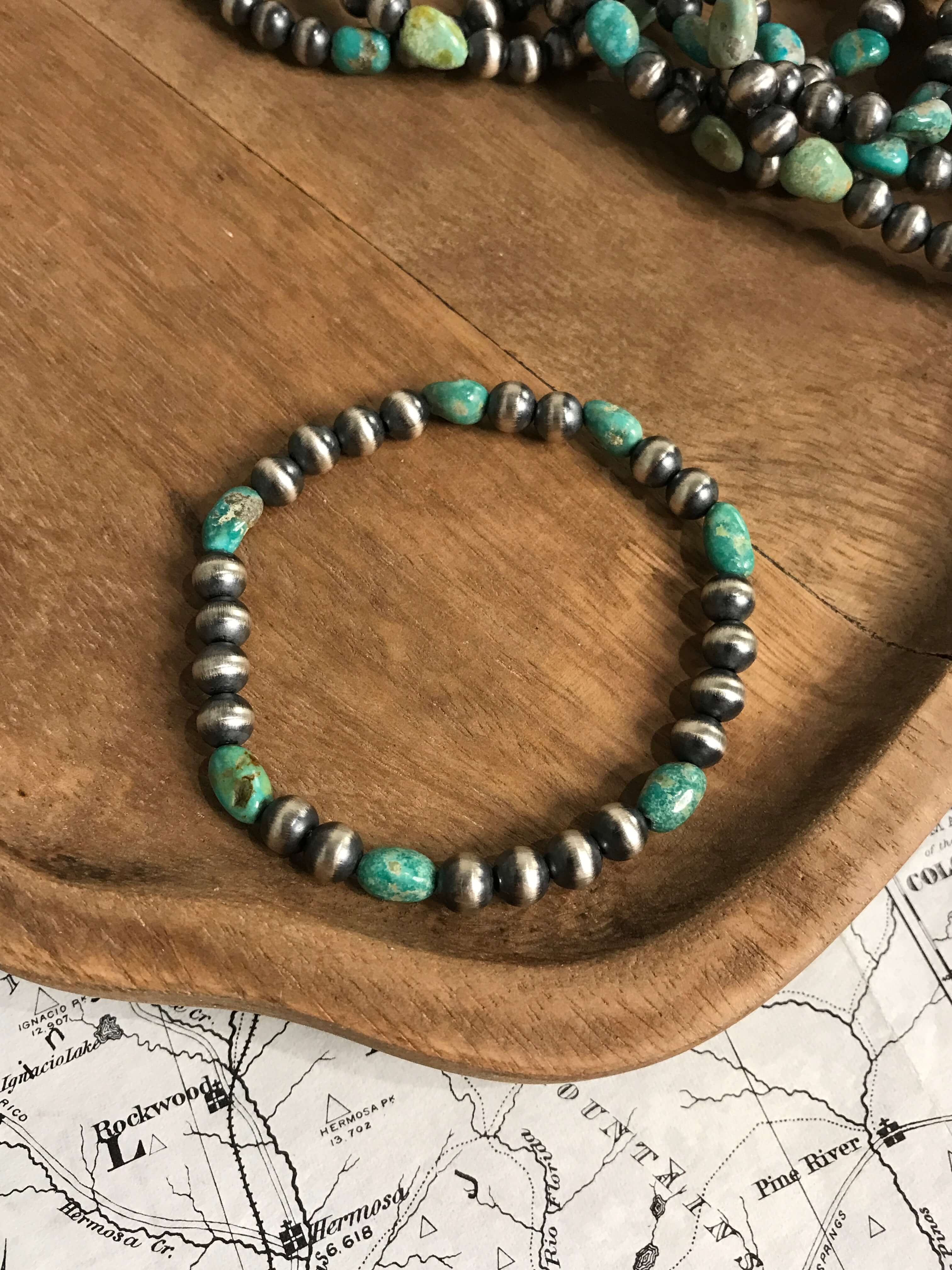 The Camino Green Stretch Bracelet-Bracelets & Cuffs-Calli Co., Turquoise and Silver Jewelry, Native American Handmade, Zuni Tribe, Navajo Tribe, Brock Texas