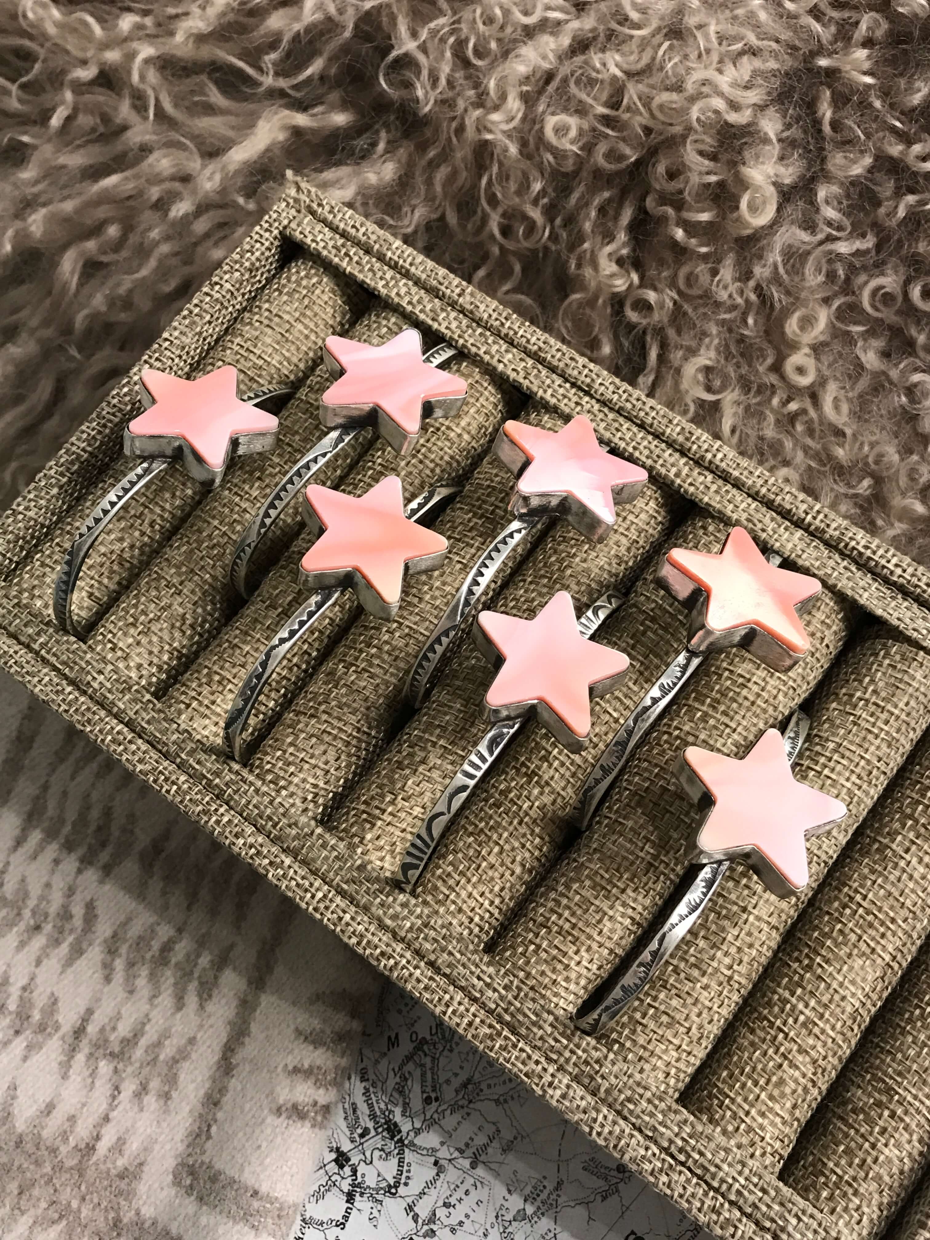 The Stardust Pink Conch Cuffs-Bracelets & Cuffs-Calli Co., Turquoise and Silver Jewelry, Native American Handmade, Zuni Tribe, Navajo Tribe, Brock Texas