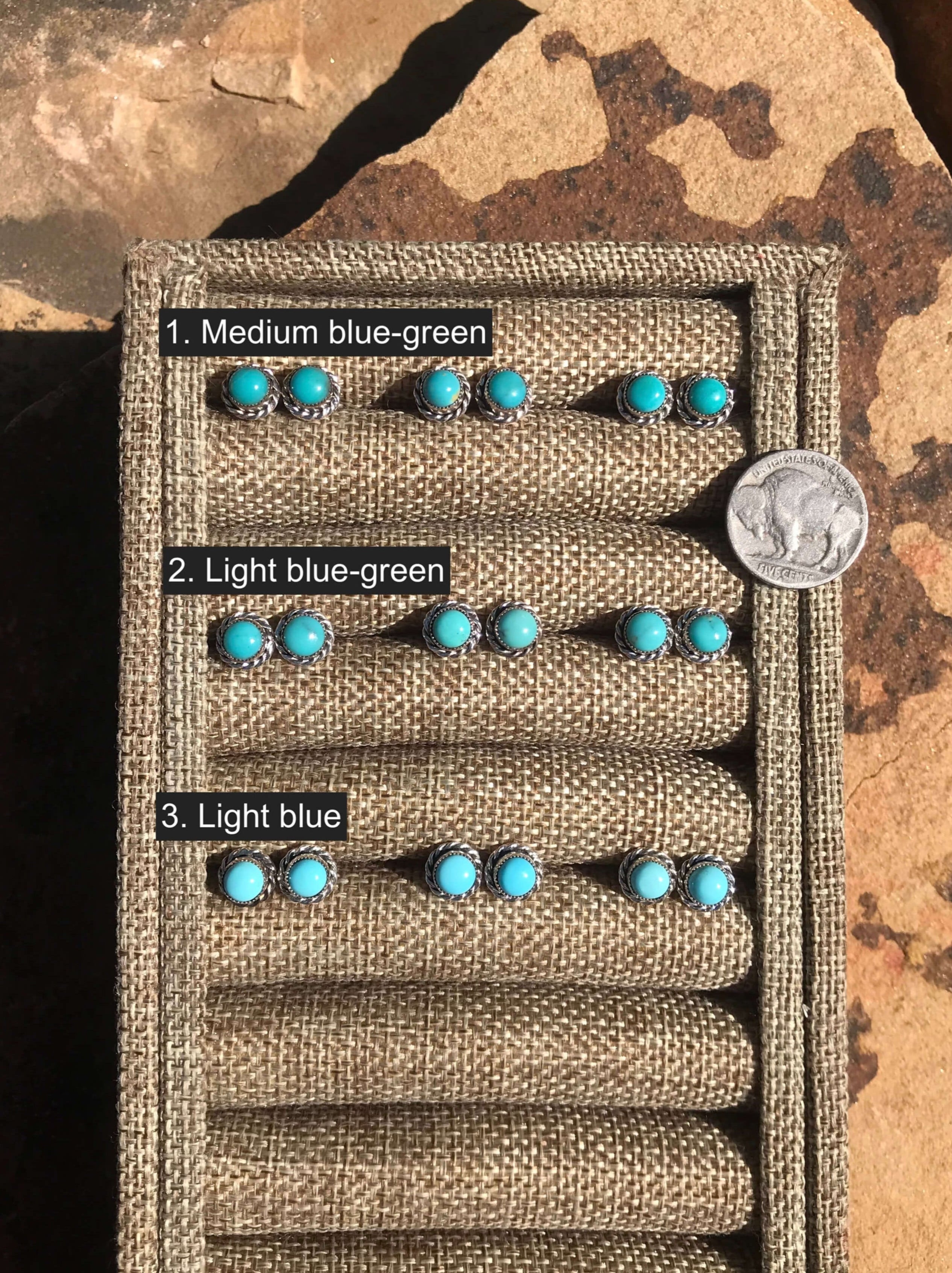 The Perfect Daily Studs-Earrings-Calli Co., Turquoise and Silver Jewelry, Native American Handmade, Zuni Tribe, Navajo Tribe, Brock Texas
