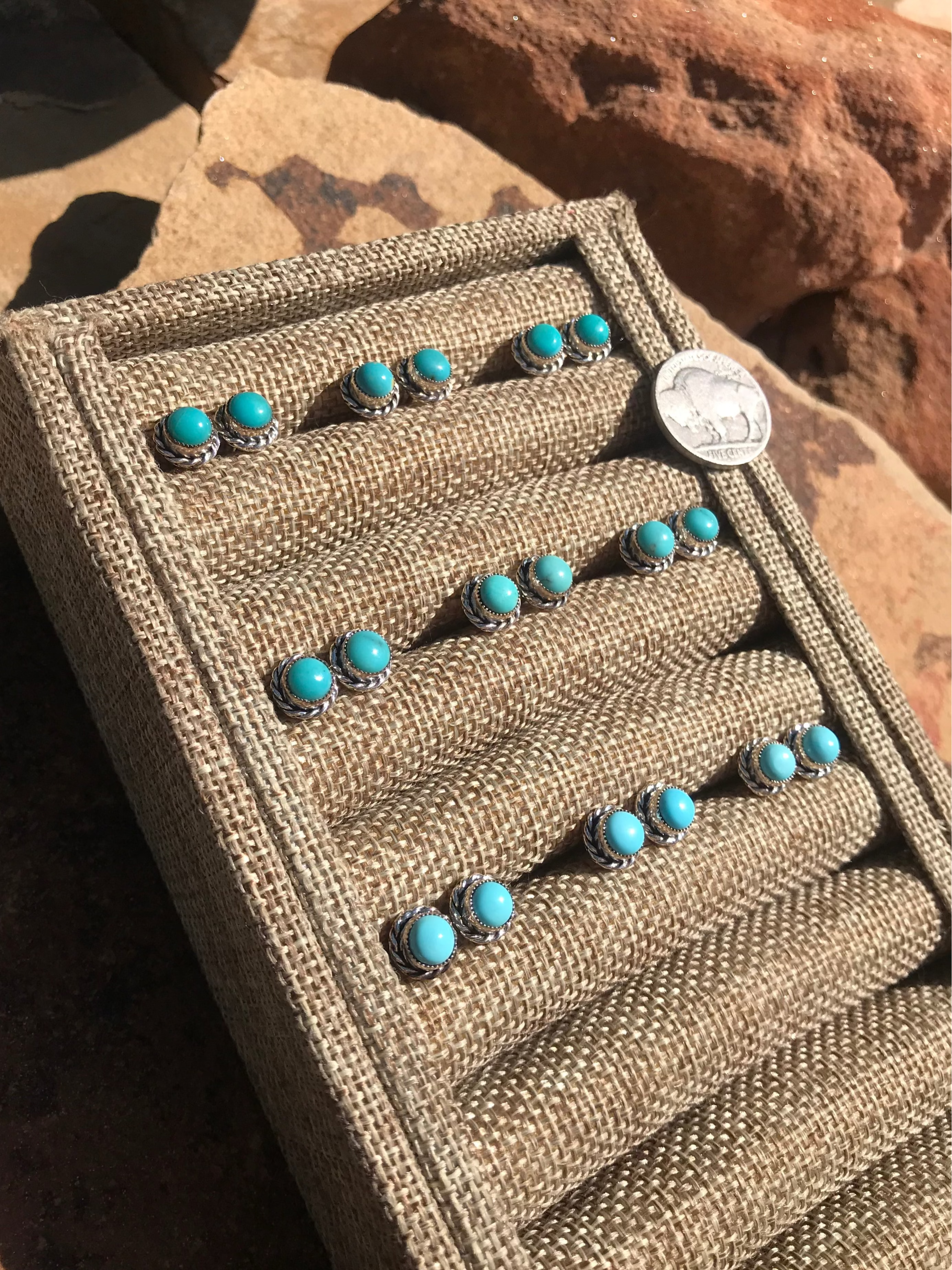 The Perfect Daily Studs-Earrings-Calli Co., Turquoise and Silver Jewelry, Native American Handmade, Zuni Tribe, Navajo Tribe, Brock Texas