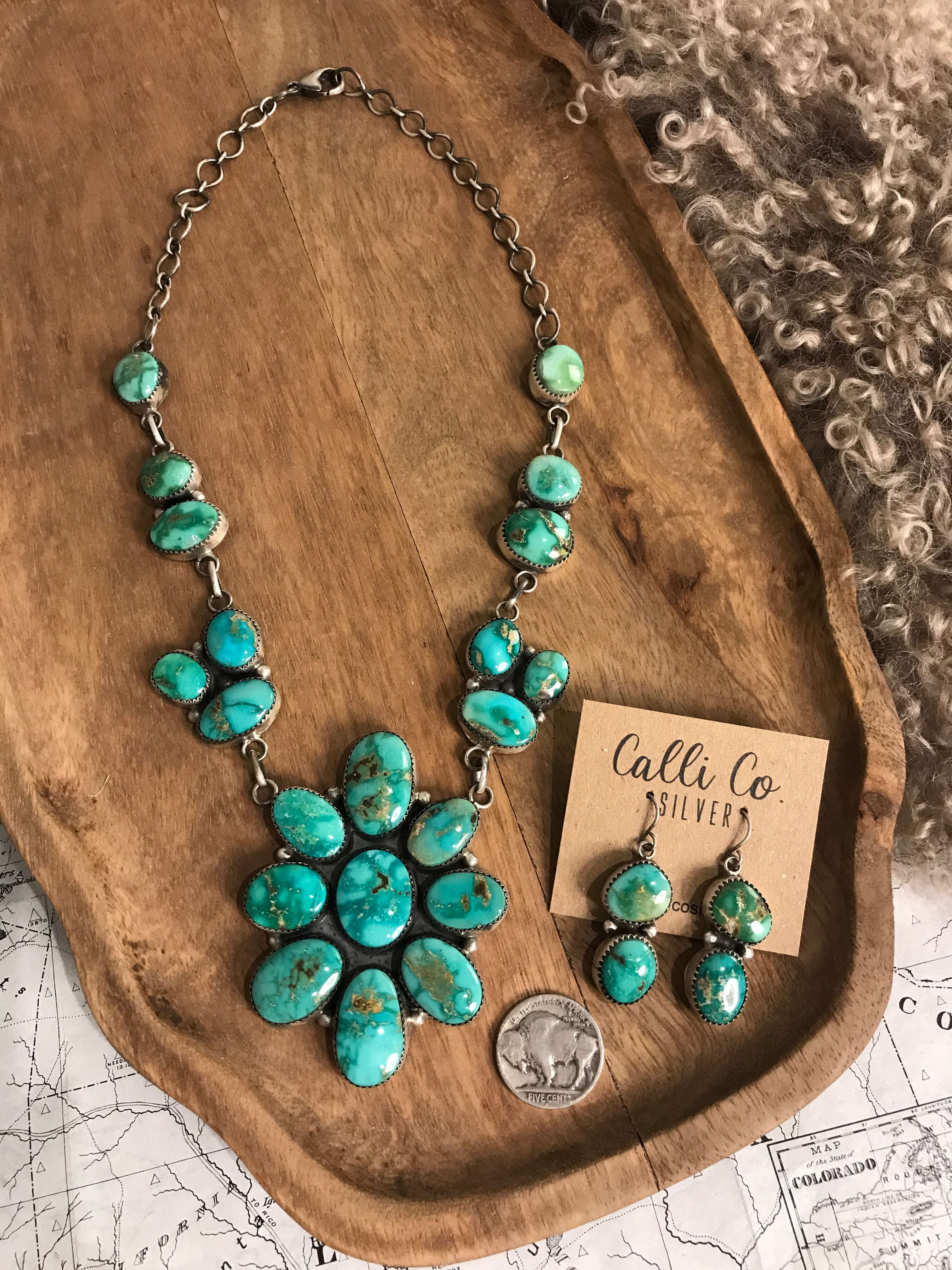The Oakhaven Turquoise Statement Necklace Set-Necklaces-Calli Co., Turquoise and Silver Jewelry, Native American Handmade, Zuni Tribe, Navajo Tribe, Brock Texas