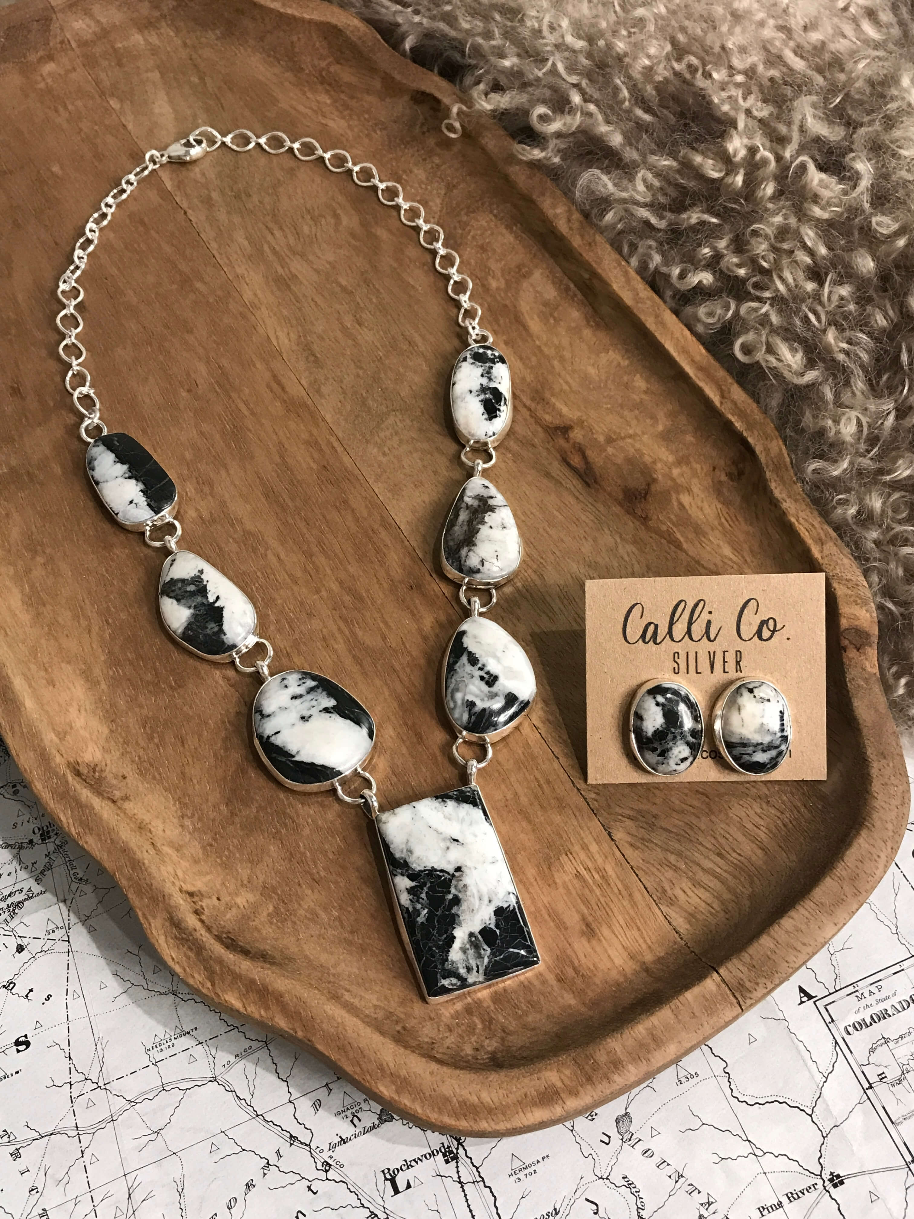 The Silverbrook Turquoise Statement Necklace Set-Necklaces-Calli Co., Turquoise and Silver Jewelry, Native American Handmade, Zuni Tribe, Navajo Tribe, Brock Texas