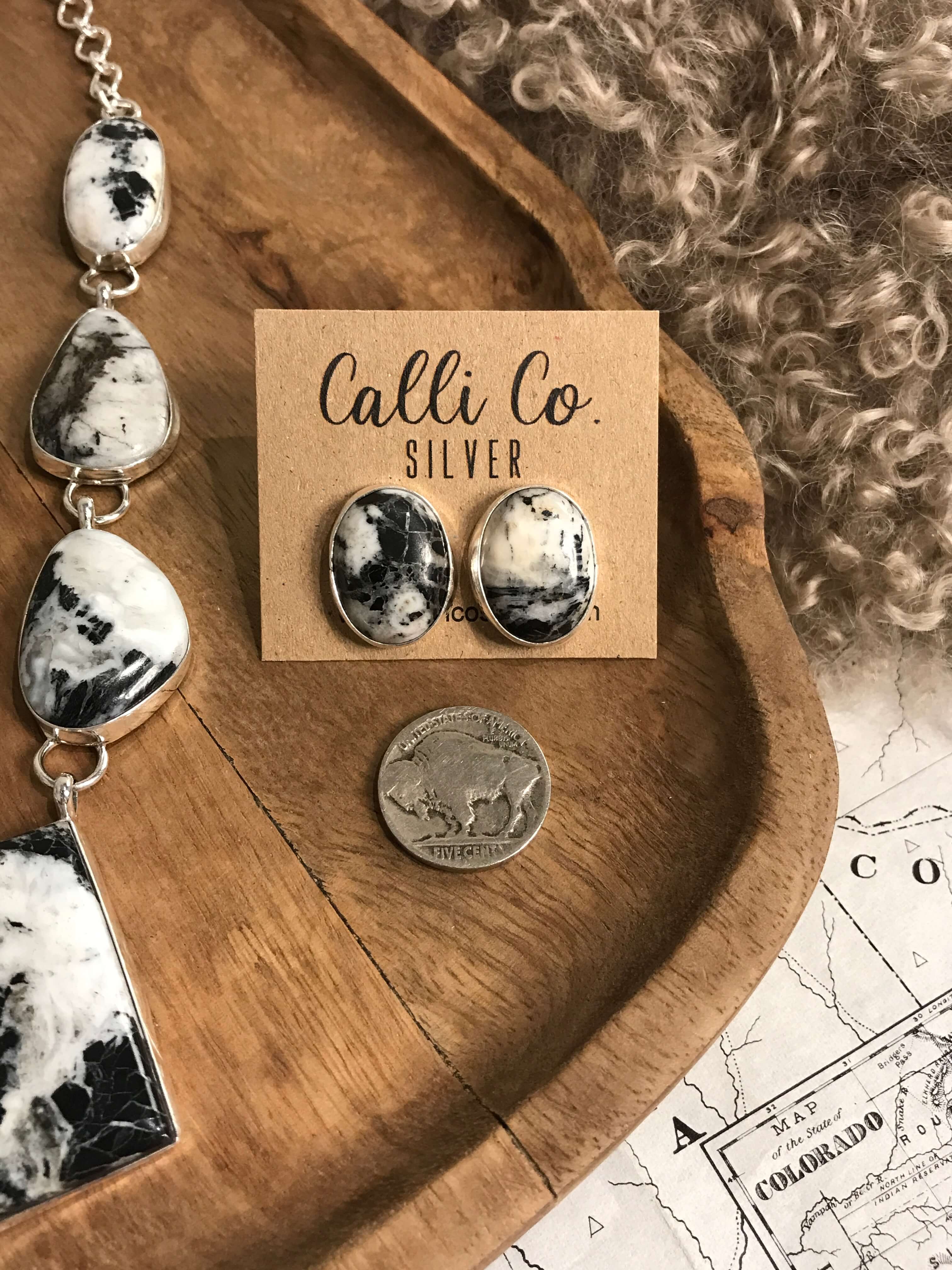 The Silverbrook Turquoise Statement Necklace Set-Necklaces-Calli Co., Turquoise and Silver Jewelry, Native American Handmade, Zuni Tribe, Navajo Tribe, Brock Texas