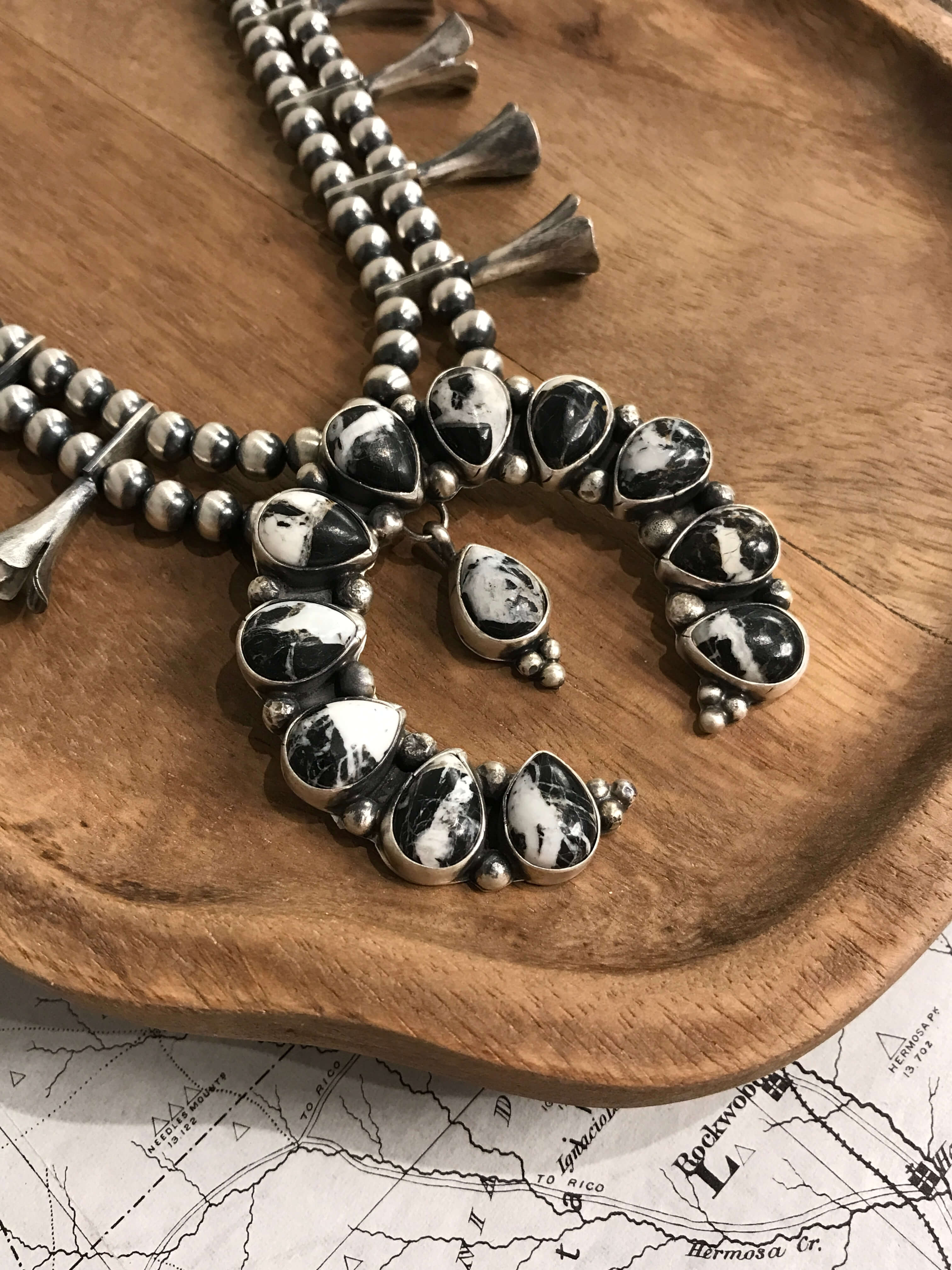 The Monarch Squash Blossom Necklace-Necklaces-Calli Co., Turquoise and Silver Jewelry, Native American Handmade, Zuni Tribe, Navajo Tribe, Brock Texas