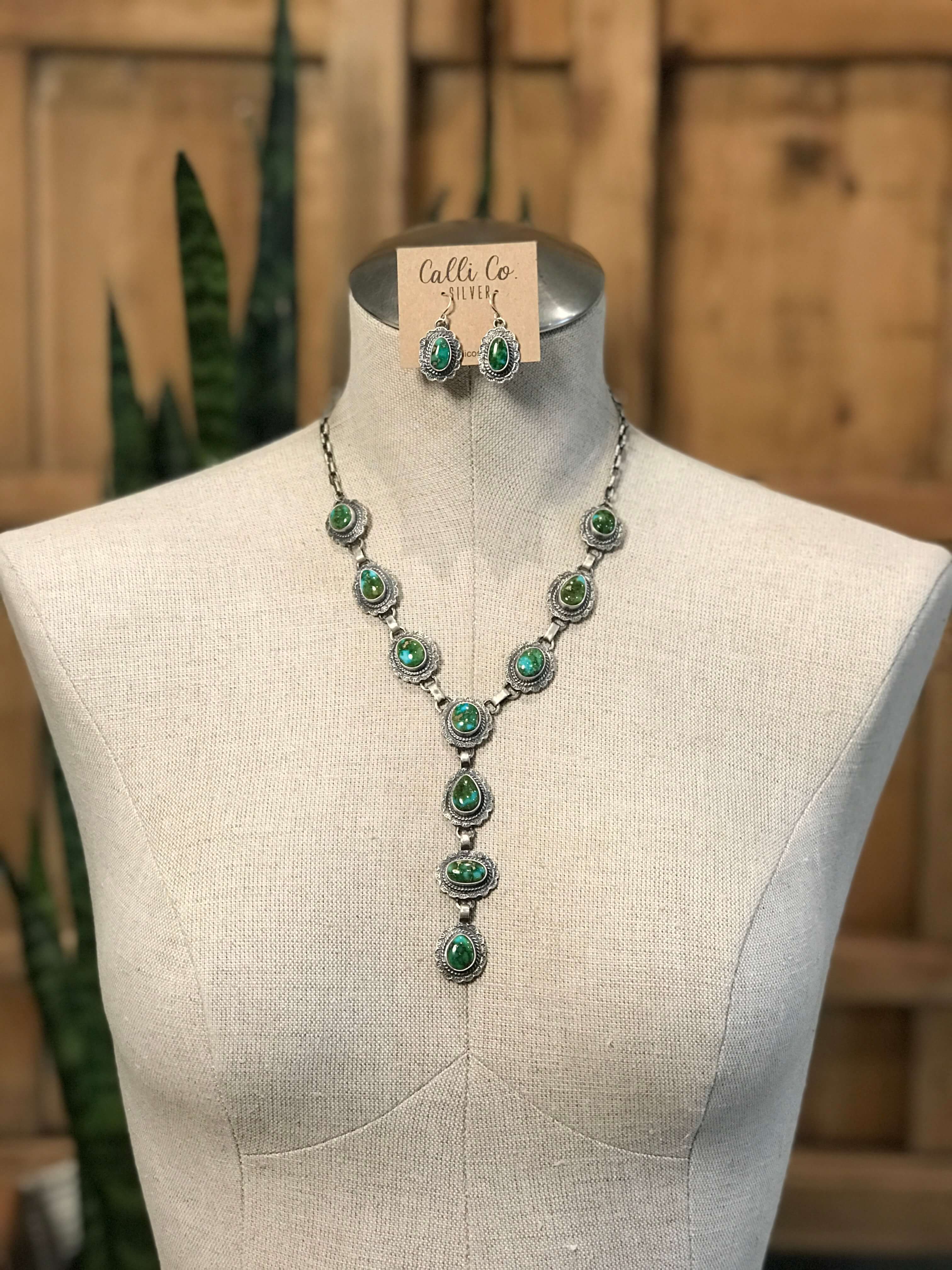 The Bonneville Turquoise Lariat Necklace Set-Necklaces-Calli Co., Turquoise and Silver Jewelry, Native American Handmade, Zuni Tribe, Navajo Tribe, Brock Texas