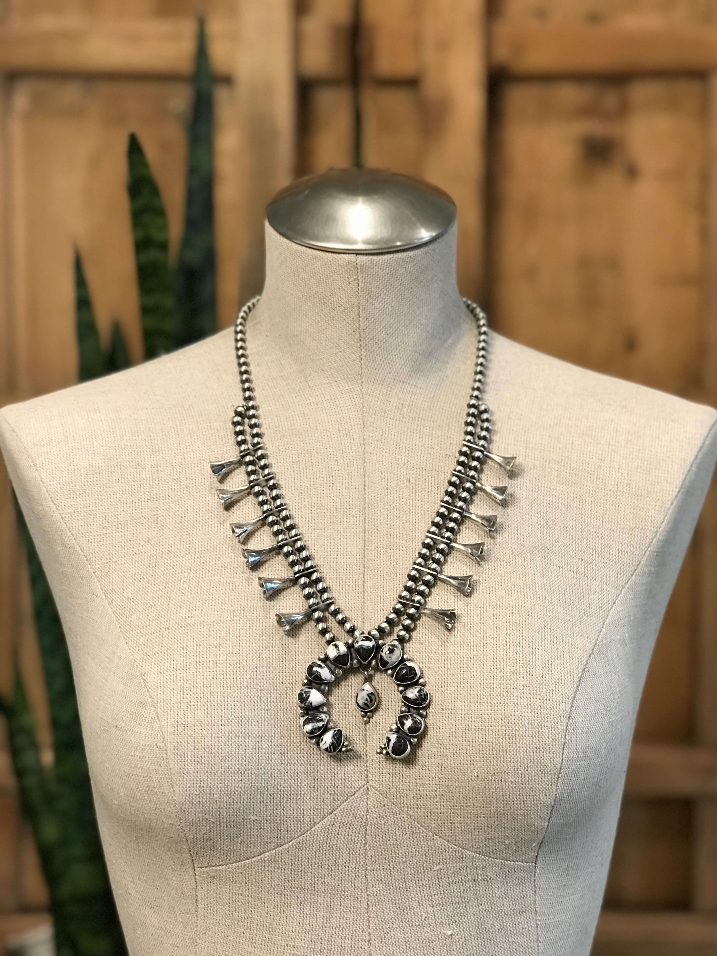 The Monarch Squash Blossom Necklace-Necklaces-Calli Co., Turquoise and Silver Jewelry, Native American Handmade, Zuni Tribe, Navajo Tribe, Brock Texas