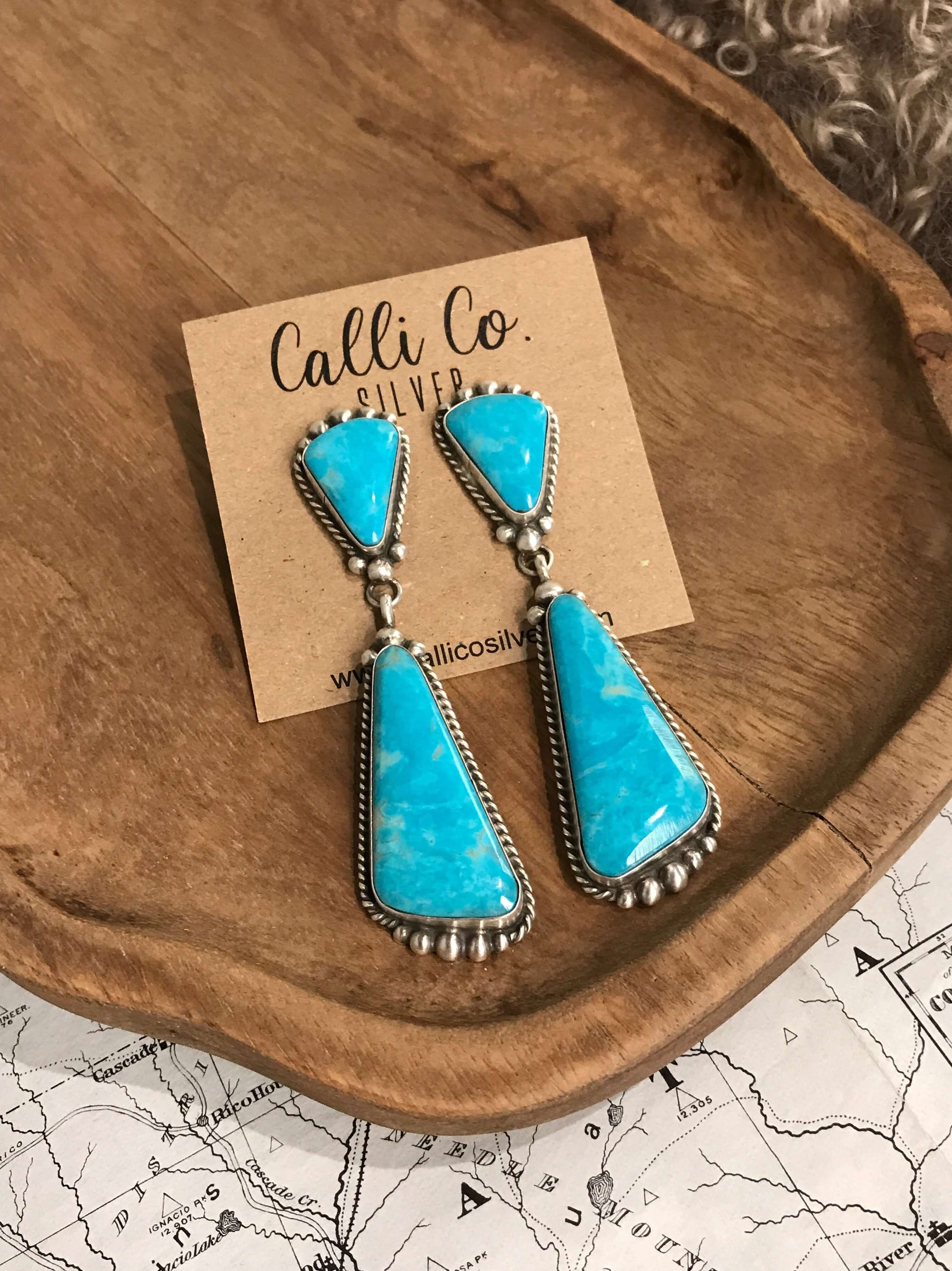 The Glendale Earrings, 12-Earrings-Calli Co., Turquoise and Silver Jewelry, Native American Handmade, Zuni Tribe, Navajo Tribe, Brock Texas