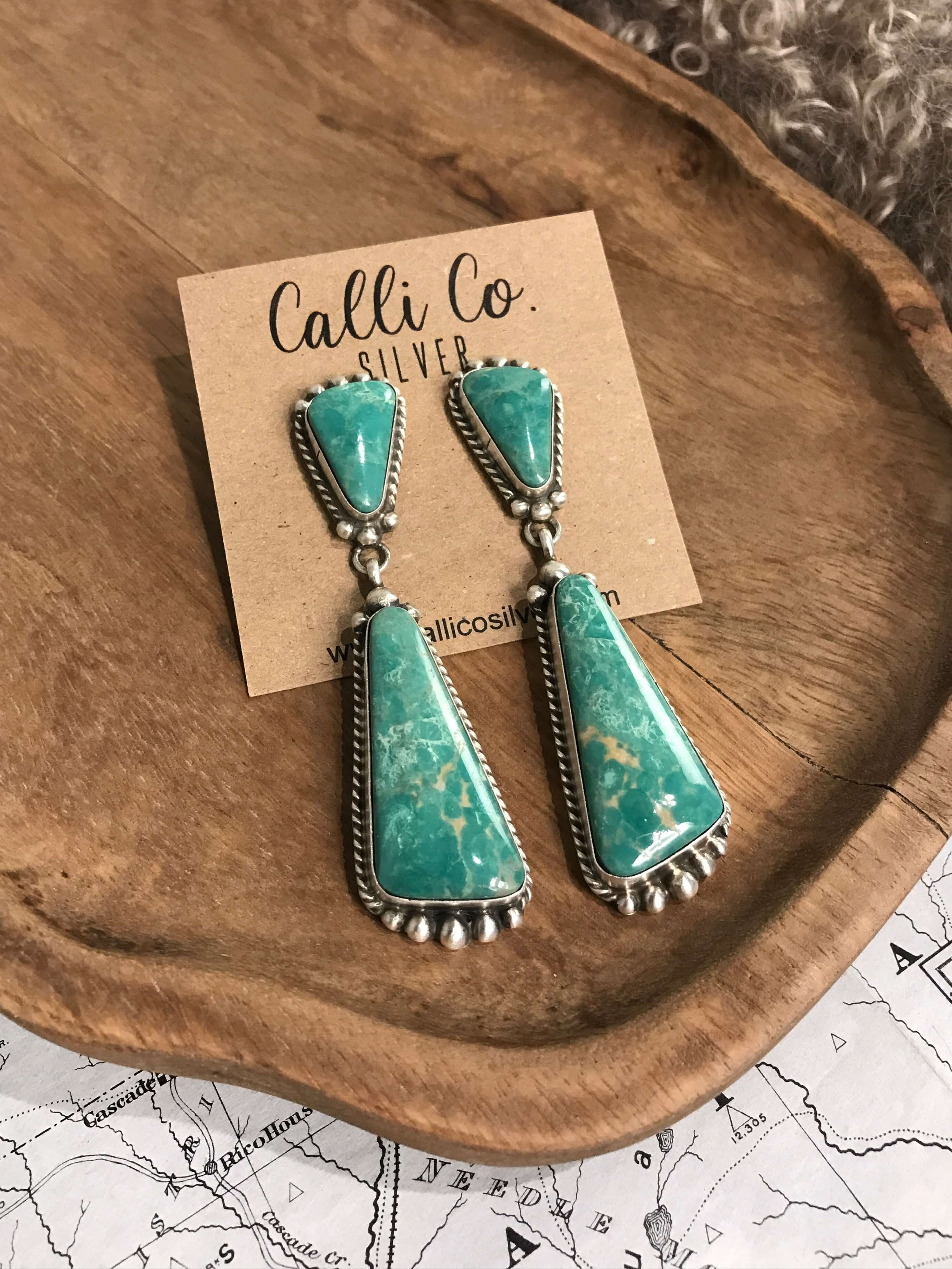 The Glendale Earrings, 10-Earrings-Calli Co., Turquoise and Silver Jewelry, Native American Handmade, Zuni Tribe, Navajo Tribe, Brock Texas
